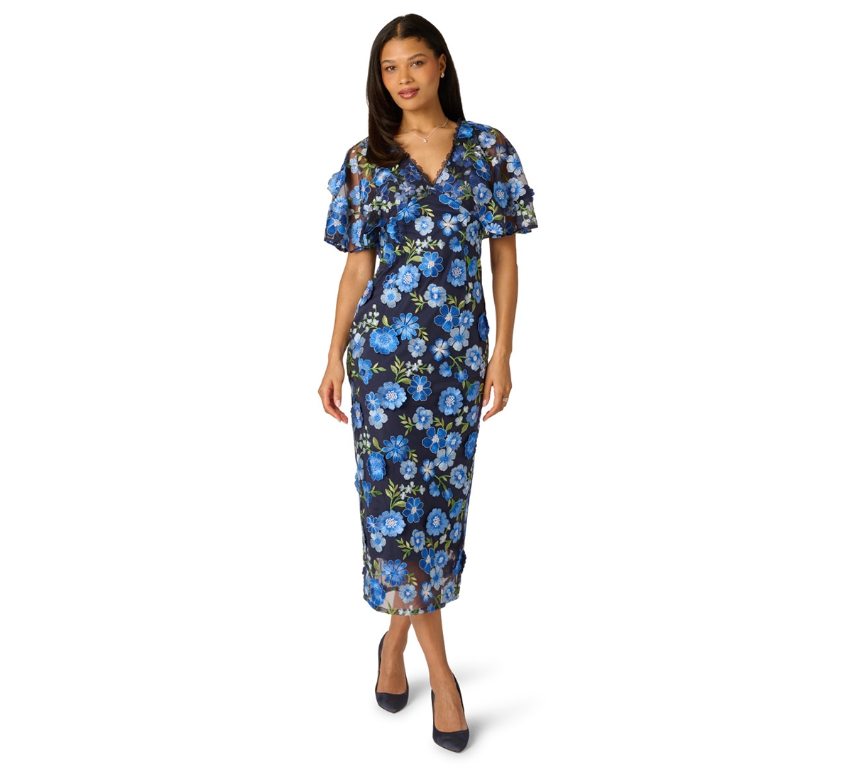 Adrianna Papell Women’s Embroidered Dolman-Sleeve V-Neck Dress – BLUE MULTI Adrianna Papell Women’s Embroidered Dolman-Sleeve V-Neck Dress – BLUE MULTI