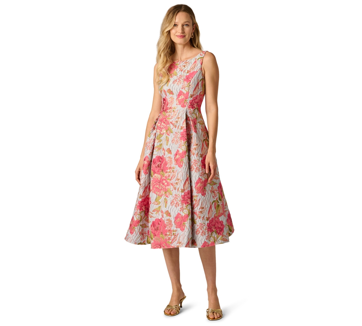 Adrianna Papell Women’s Floral Crewneck Midi Dress – Pink Multi