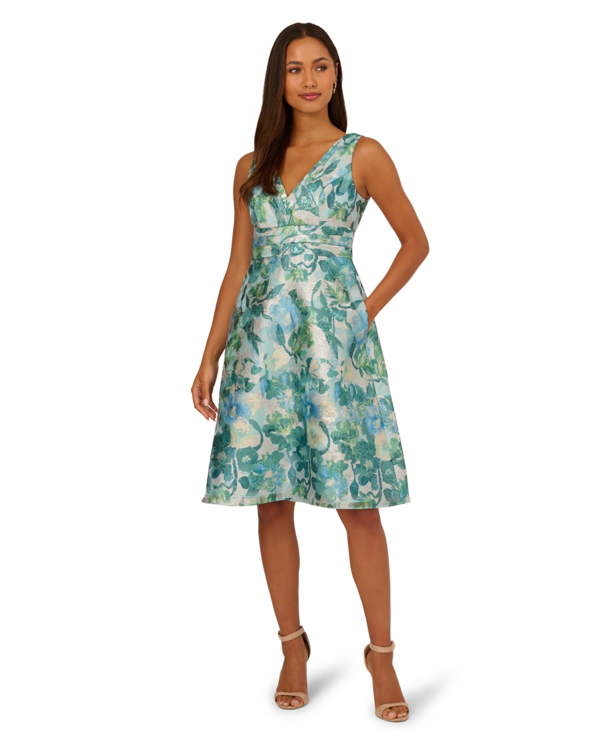 Adrianna Papell Women’s Floral Jacquard Midi Dress – Blue Multi Adrianna Papell Women’s Floral Jacquard Midi Dress – Blue Multi