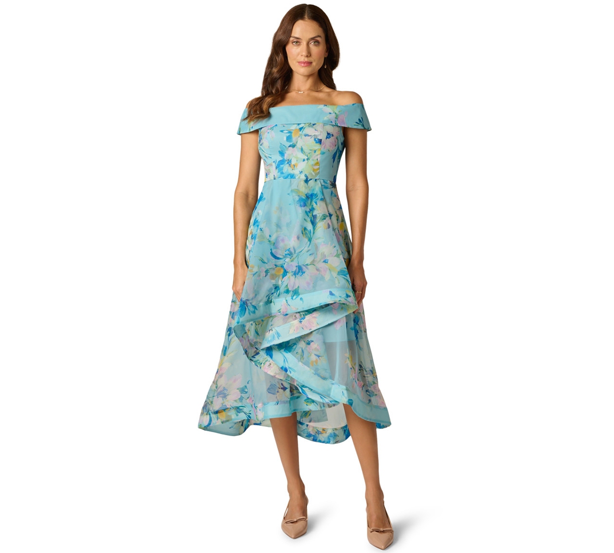 Adrianna Papell Women’s Floral Organza Off-The-Shoulder High Low Dress – BLUE MULTI Adrianna Papell Women’s Floral Organza Off-The-Shoulder High Low Dress – BLUE MULTI
