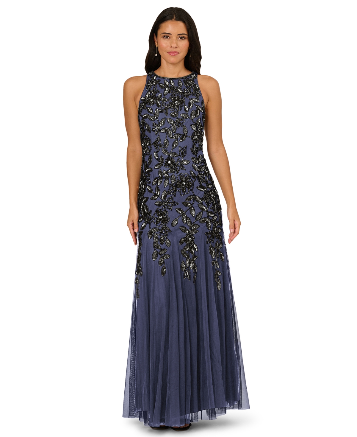 Adrianna Papell Women’s Halter Neck Beaded Dress – Smokey Peri Adrianna Papell Women’s Halter Neck Beaded Dress – Smokey Peri