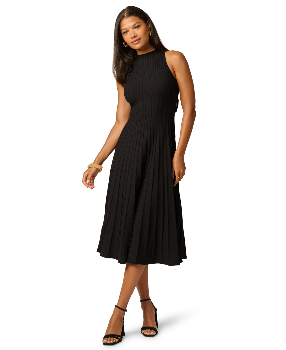 Adrianna Papell Women’s Mock Neck Side-Cutout Rib-Knit Midi Dress – Black Adrianna Papell Women’s Mock Neck Side-Cutout Rib-Knit Midi Dress – Black