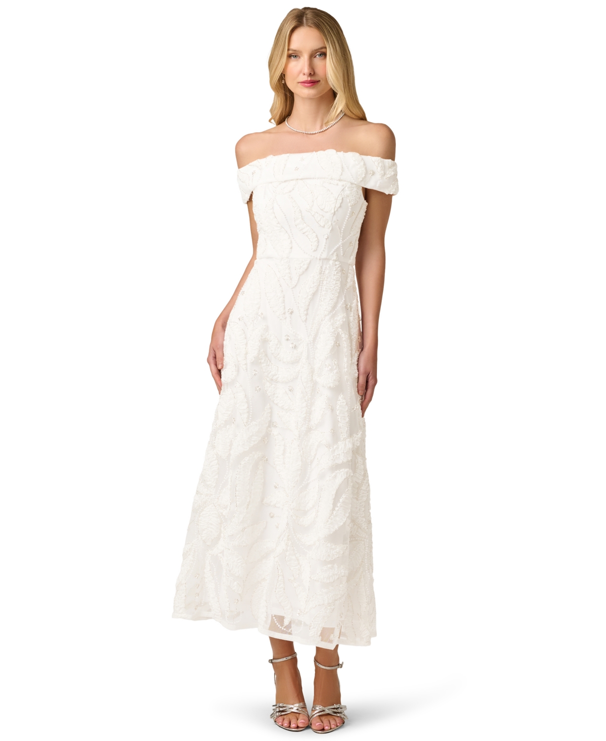 Adrianna Papell Women’s Off-the-Shoulder Midi Dress – Ivory Adrianna Papell Women’s Off-the-Shoulder Midi Dress – Ivory