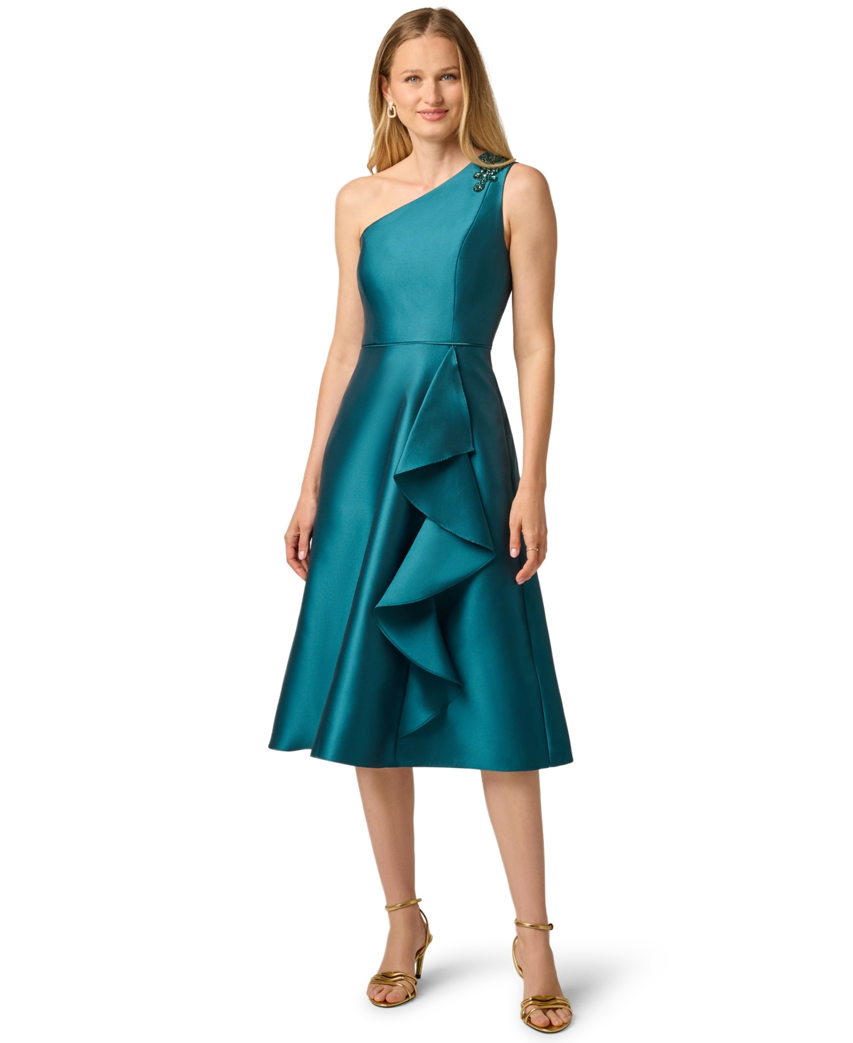 Adrianna Papell Women’s One-Shoulder Fit & Flare Midi Dress – Hunter Adrianna Papell Women’s One-Shoulder Fit & Flare Midi Dress – Hunter