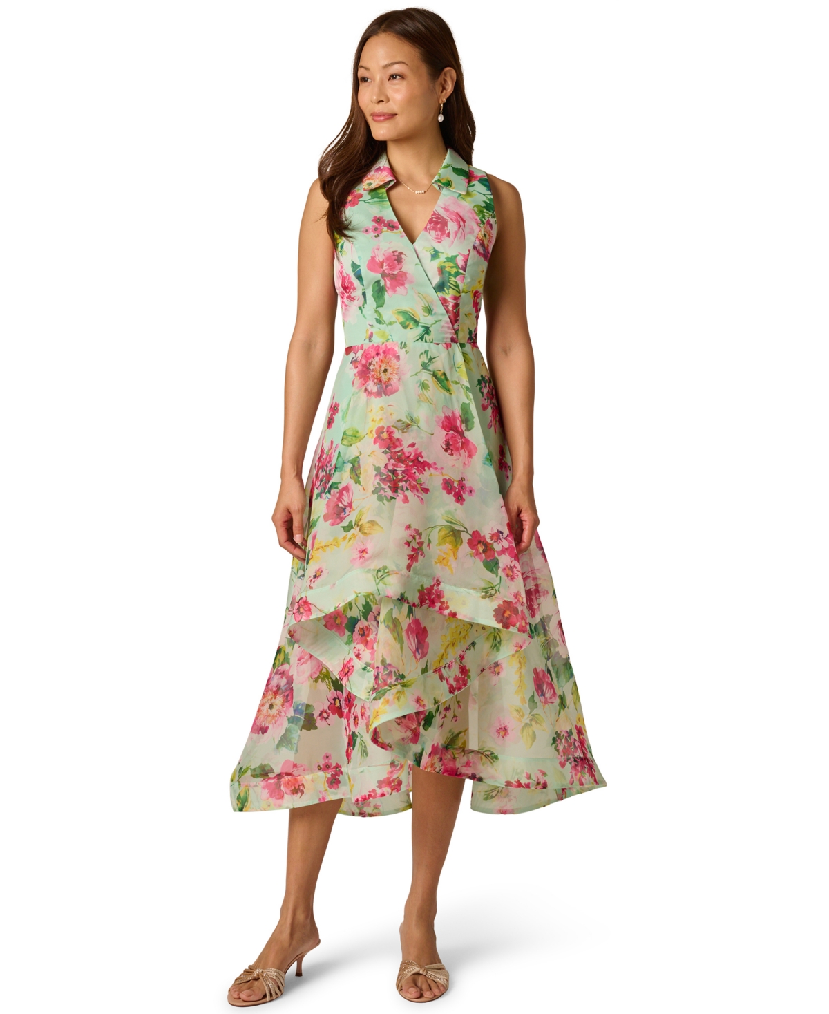 Adrianna Papell Women’s Printed High-Low Midi Dress – MINT MULTI Adrianna Papell Women’s Printed High-Low Midi Dress – MINT MULTI