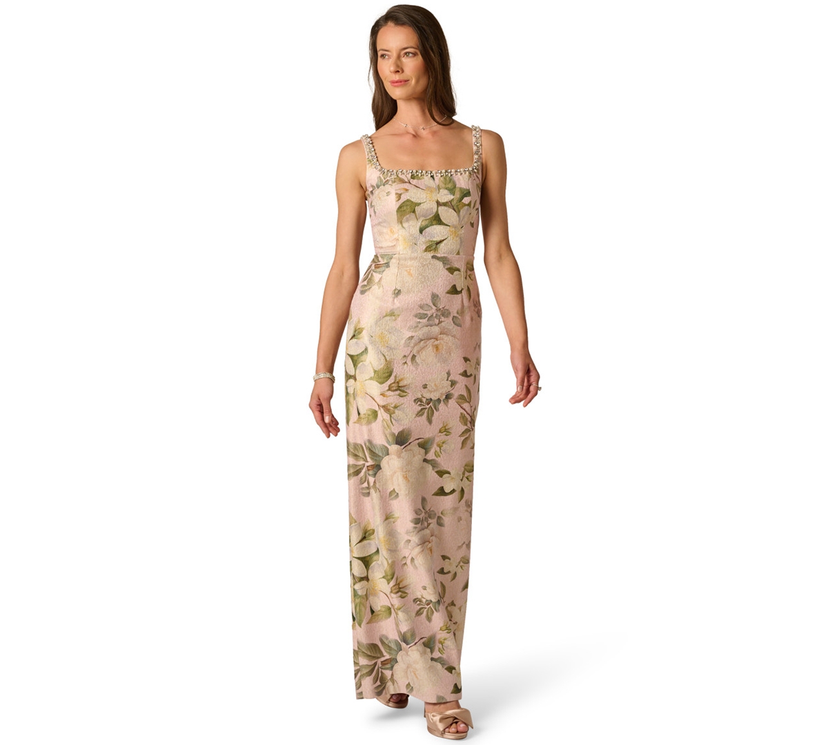 Adrianna Papell Women’s Printed Jacquard Bead Square Neck Column Dress – BLUSH MULTI Adrianna Papell Women’s Printed Jacquard Bead Square Neck Column Dress – BLUSH MULTI