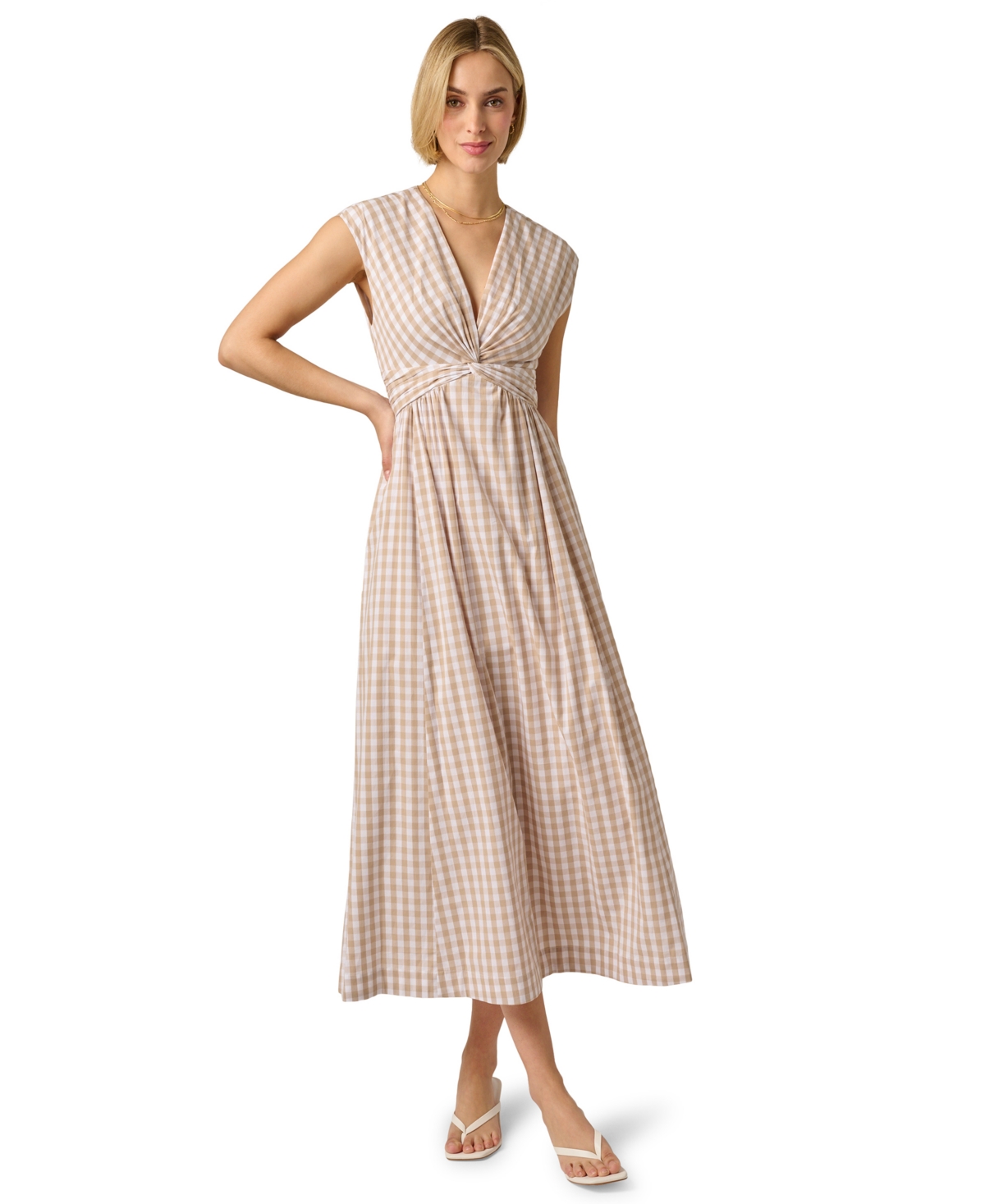 Adrianna Papell Women’s V-Neck Twist Front Midi Dress – Beige/Ivory Adrianna Papell Women’s V-Neck Twist Front Midi Dress – Beige/Ivory