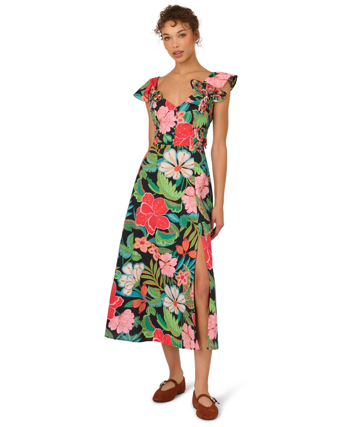 Adrianna Women’s 3D Floral Print Midi Dress – Black Multi Adrianna Women’s 3D Floral Print Midi Dress – Black Multi