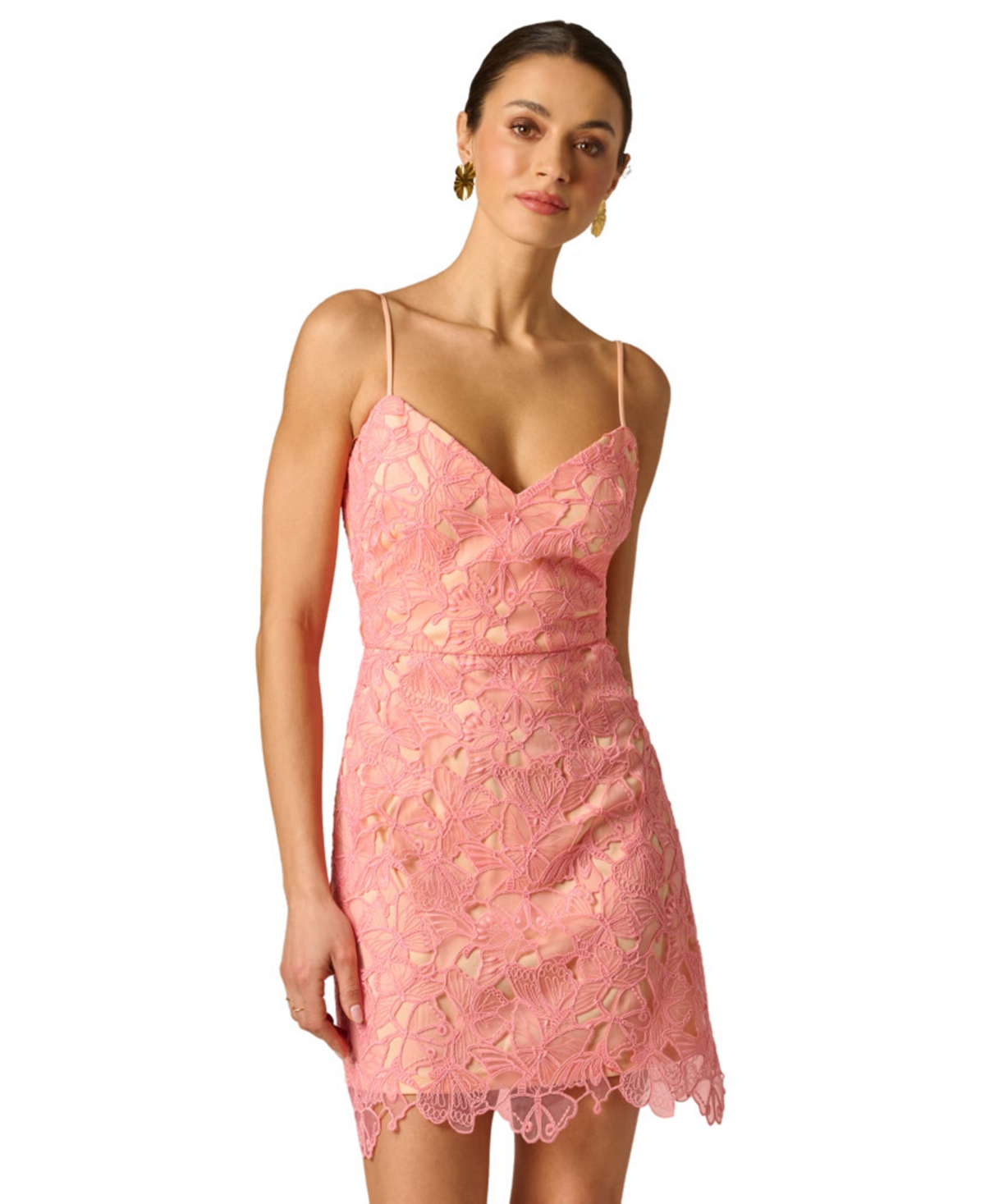 Adrianna Women’s Lace V-Neck Sleeveless Dress – Deep Rose