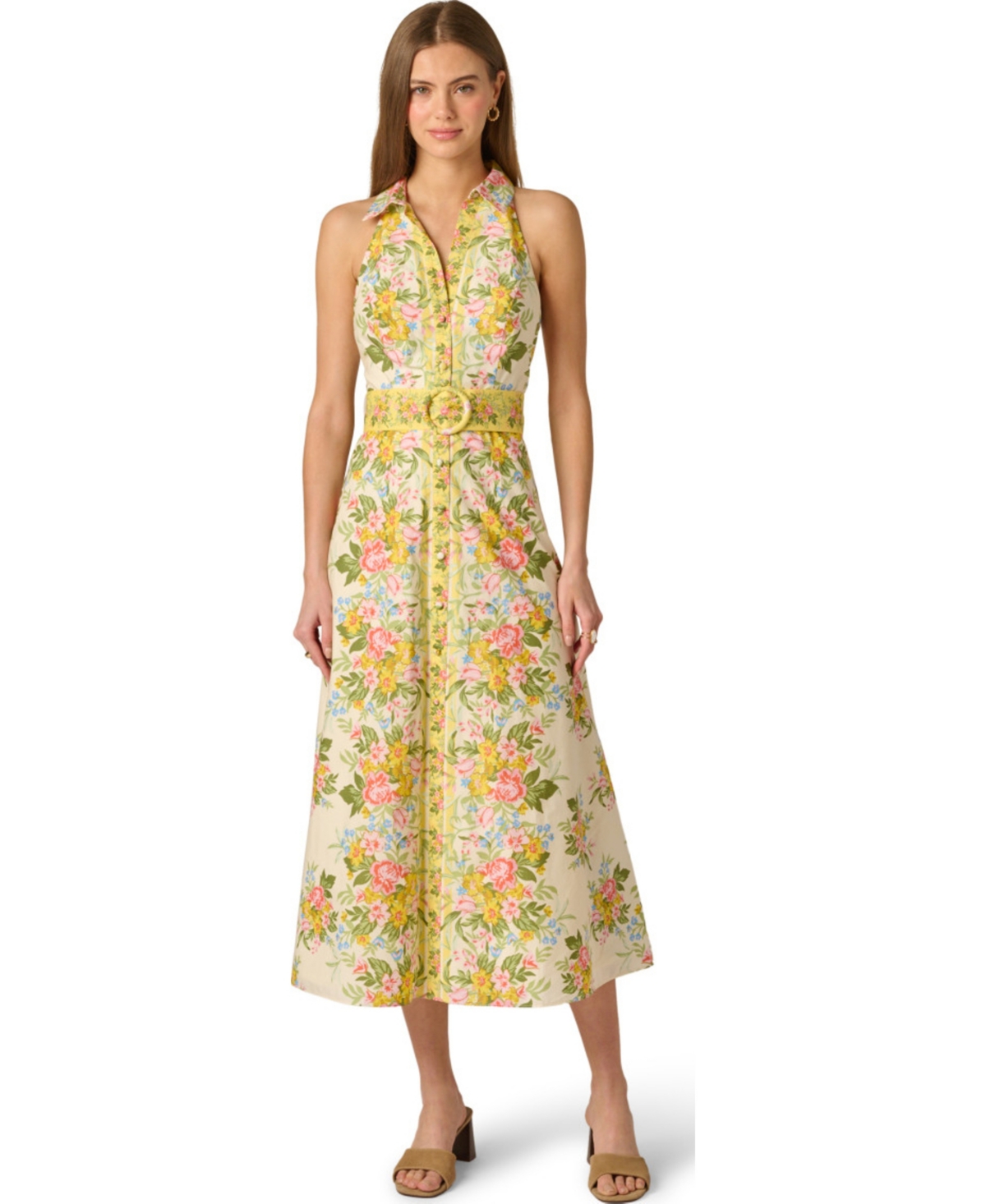 Adrianna Women’s Printed Sleeveless Dress – Pale Yellow