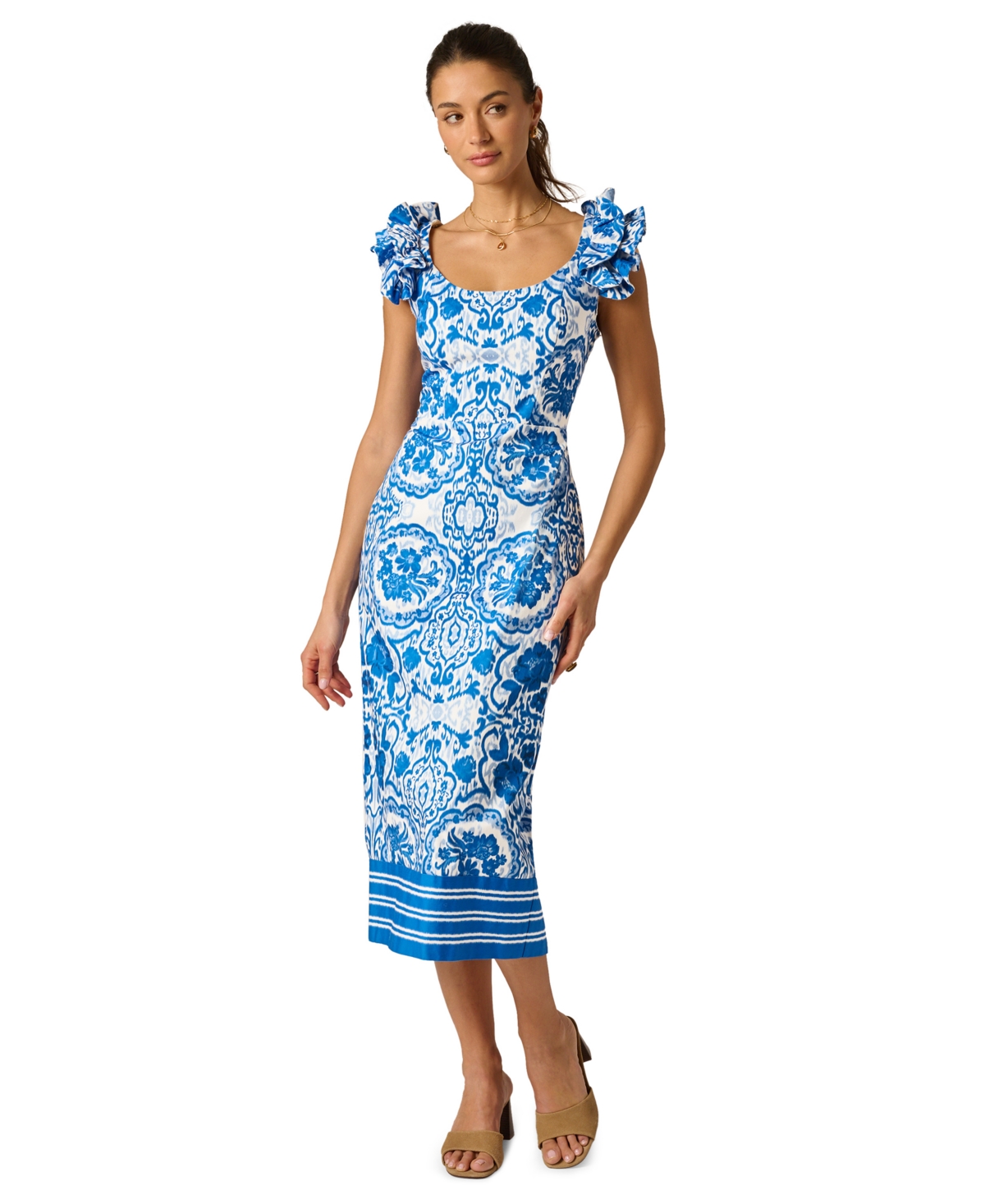 Adrianna Women’s Scoop Neck Midi Dress – Blue/White
