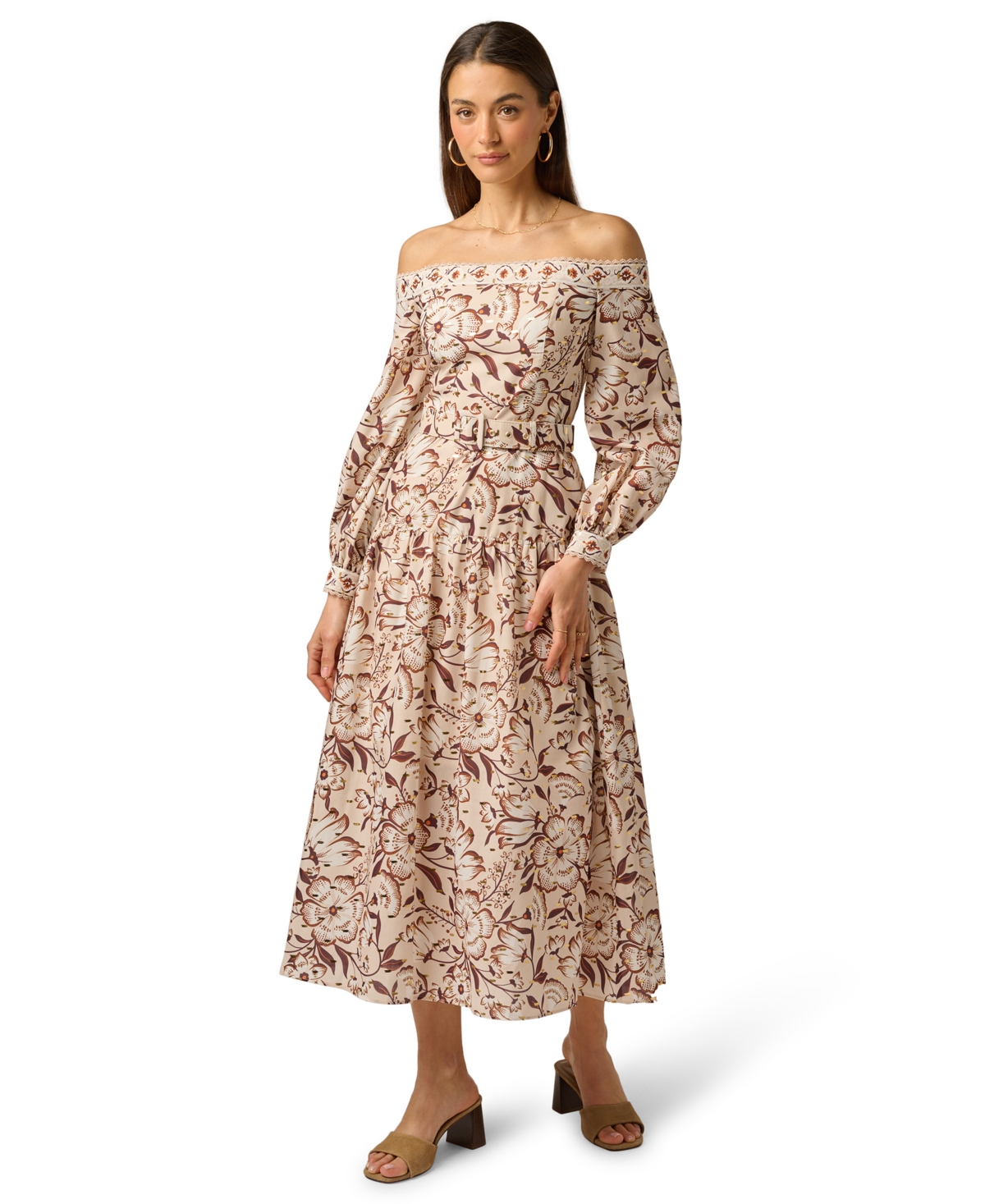 Adrianna Women’s Square-Neck Dress – Ecru/Chocolate