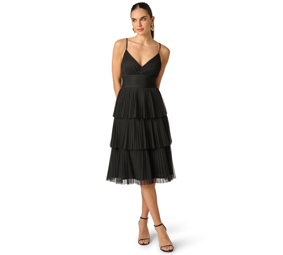 Adrianna Women’s V-Neck Mesh Midi Dress – Black