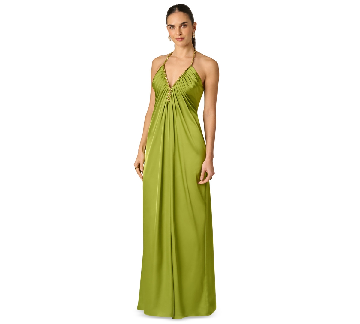 Adrianna Women’s V-Neck Satin Long Dress – Martini Olive Adrianna Women’s V-Neck Satin Long Dress – Martini Olive
