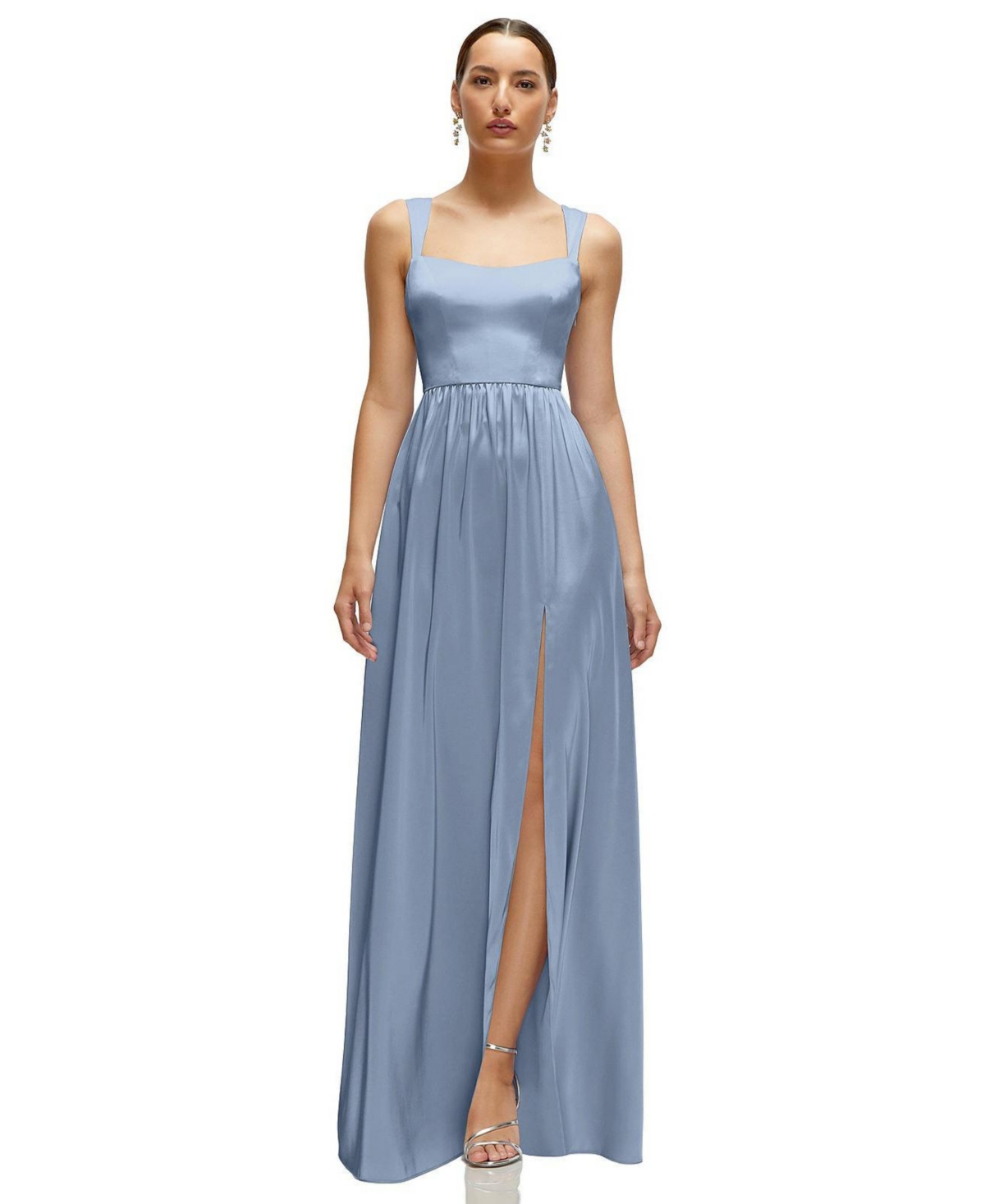 After Six Women’s Shaped Strap Portrait Neckline Fluid Satin Maxi Dress with Full Skirt – Cloudy After Six Women’s Shaped Strap Portrait Neckline Fluid Satin Maxi Dress with Full Skirt – Cloudy