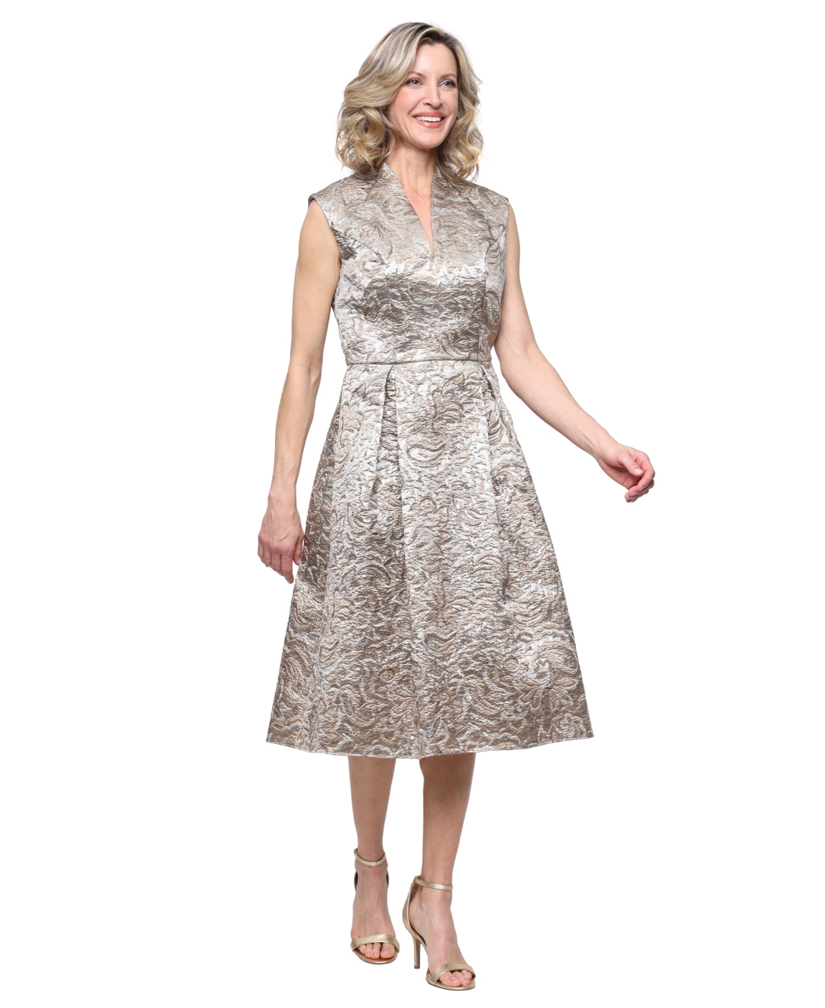 Alex Evening Women’s Midi A-Line Jacquard Dress – Champagne Alex Evening Women’s Midi A-Line Jacquard Dress – Champagne