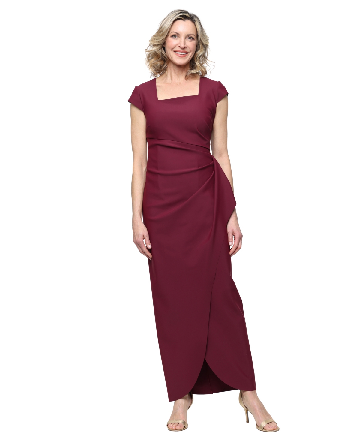 Alex Evenings Women’s Contour Collection Long Square Neck Cap-Sleeve Dress – Wine Alex Evenings Women’s Contour Collection Long Square Neck Cap-Sleeve Dress – Wine