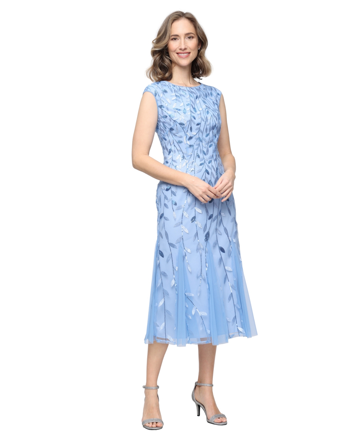 Alex Evenings Women’s Embroidered Boat Neck Midi Dress – Hydrangea Alex Evenings Women’s Embroidered Boat Neck Midi Dress – Hydrangea