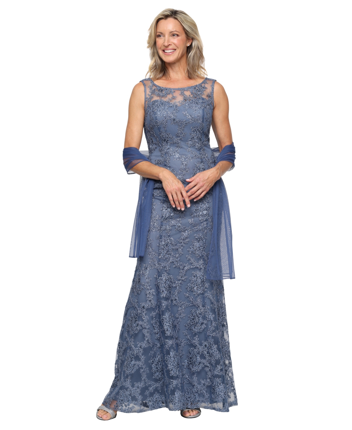 Alex Evenings Women’s Long Embroidered Sleeveless Dress – Vintage Blue Alex Evenings Women’s Long Embroidered Sleeveless Dress – Vintage Blue