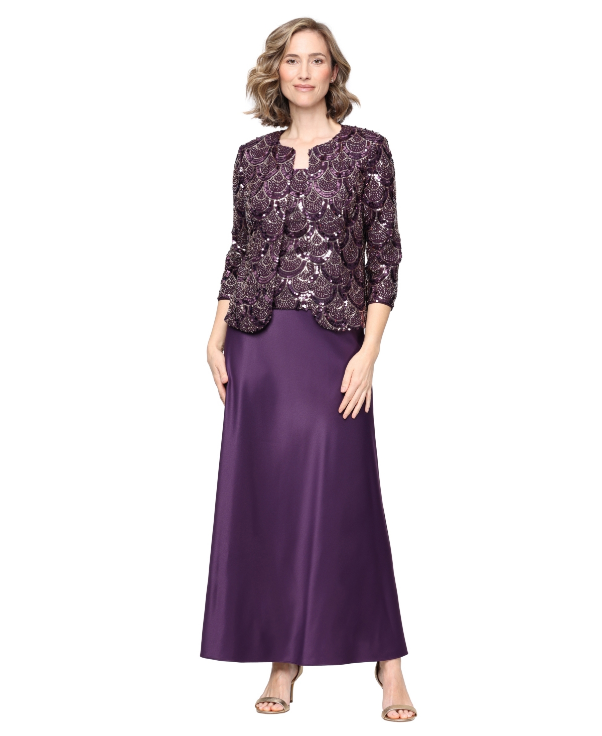 Alex Evenings Women’s Long Sequin Jacket Dress – Deep Plum Alex Evenings Women’s Long Sequin Jacket Dress – Deep Plum