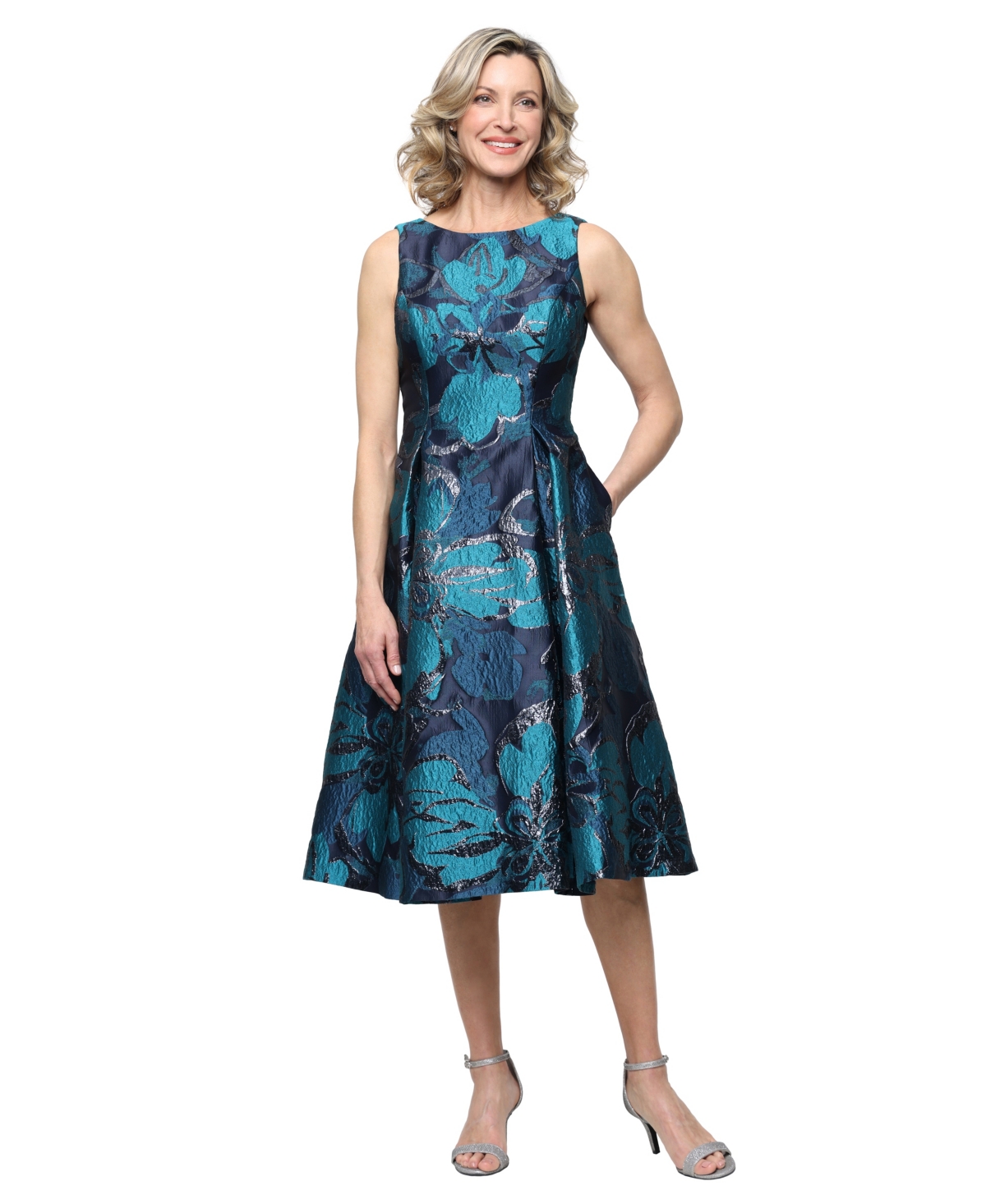 Alex Evenings Women’s Midi Sleeveless Jacquard Dress – Navy Multi Alex Evenings Women’s Midi Sleeveless Jacquard Dress – Navy Multi