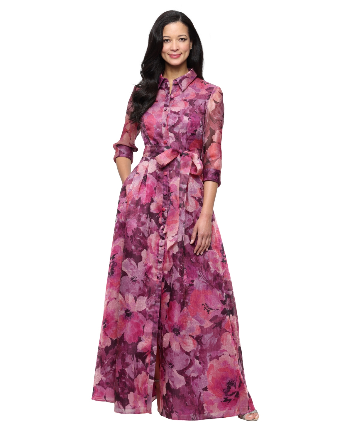 Alex Evenings Women’s Printed Organza Ballgown – Dark Mauve