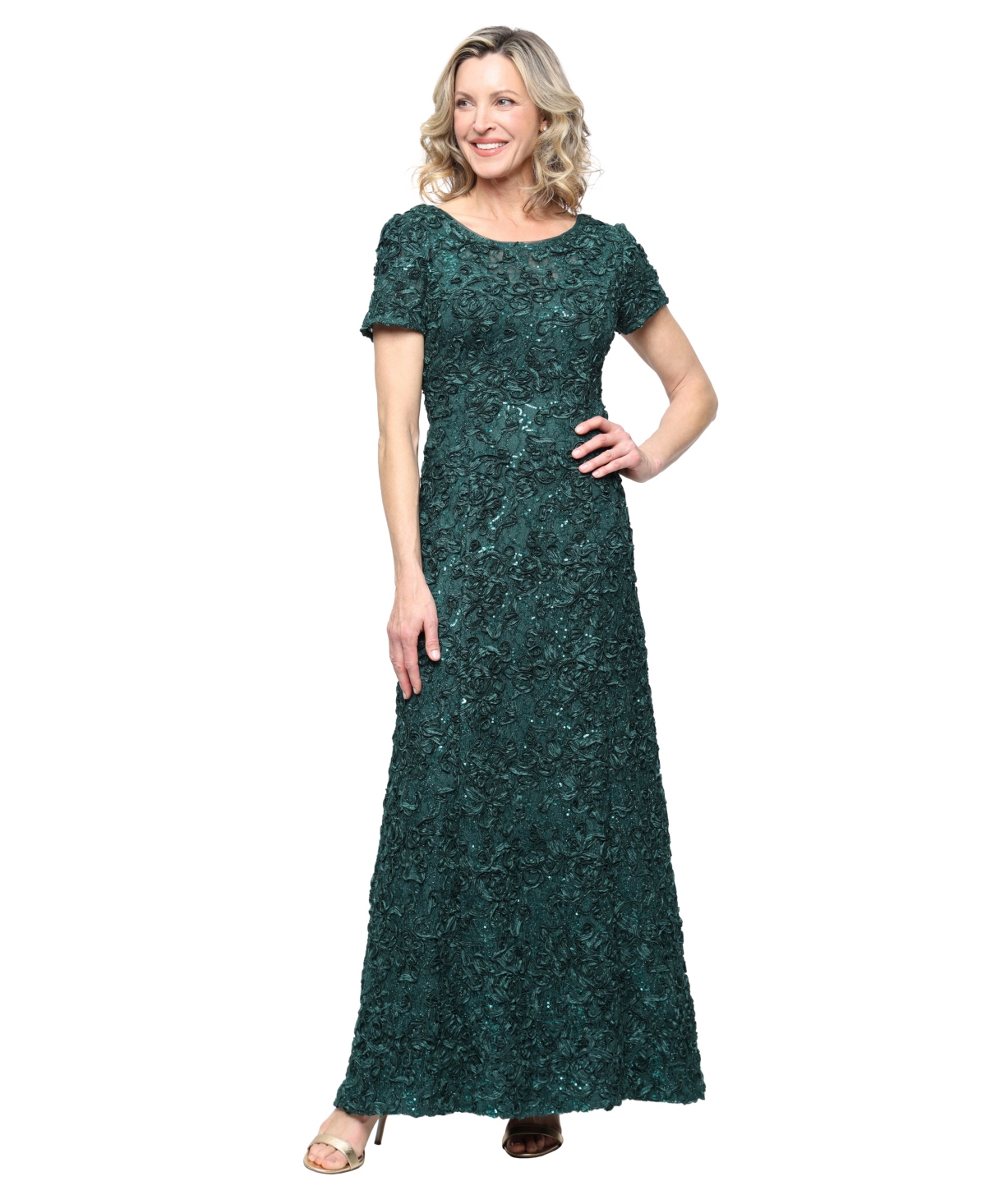 Alex Evenings Women’s Soutache Sequinned A-Line Dress – Pine