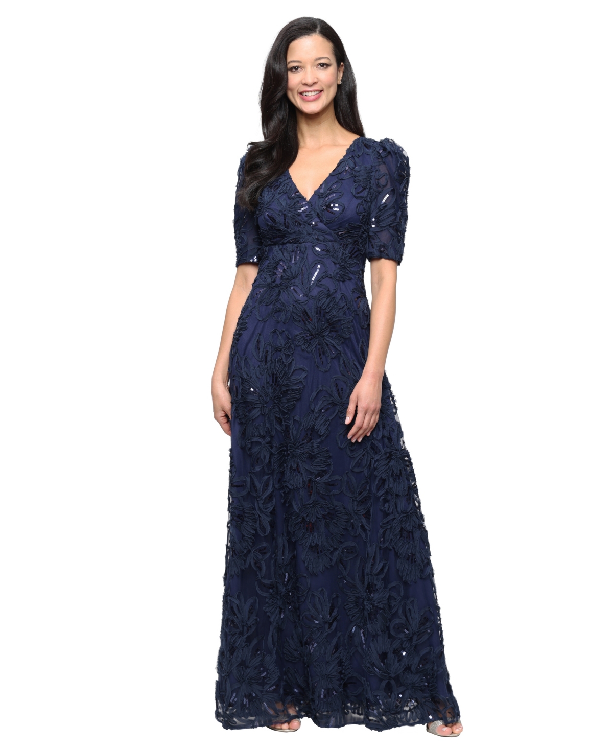 Alex Evenings Women’s V-Neck Long Embroidered Dress – Blue Alex Evenings Women’s V-Neck Long Embroidered Dress – Blue