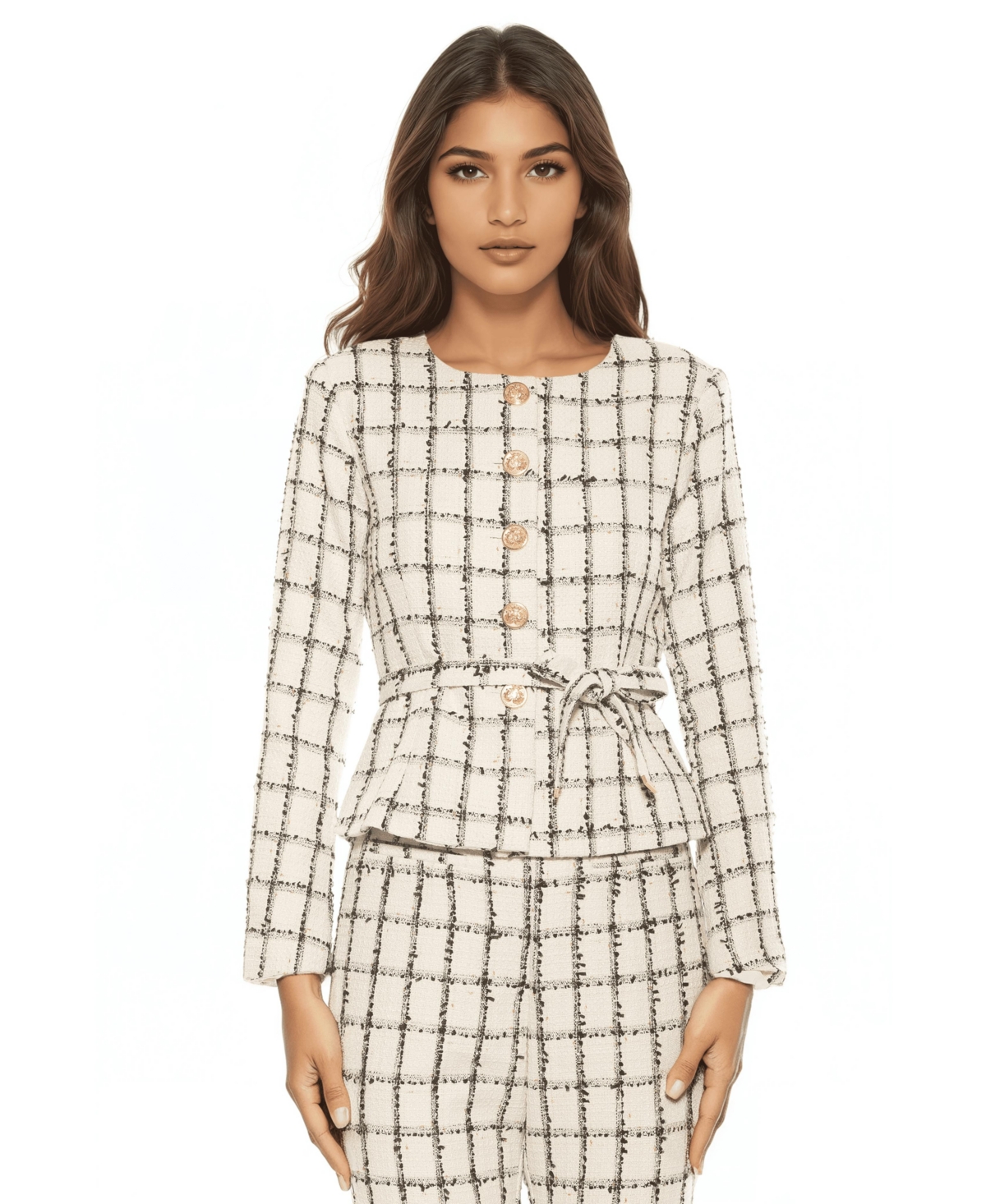 Alexia Admor Women’s Arjun Plaid Long Sleeve Scoop Neck Sweater Jacket – Ivory plaid Alexia Admor Women’s Arjun Plaid Long Sleeve Scoop Neck Sweater Jacket – Ivory plaid