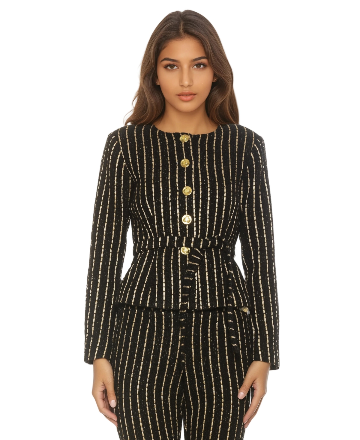 Alexia Admor Women’s Arjun Tweed Long Sleeve Scoop Neck Sweater Jacket – Black pinstripe Alexia Admor Women’s Arjun Tweed Long Sleeve Scoop Neck Sweater Jacket – Black pinstripe