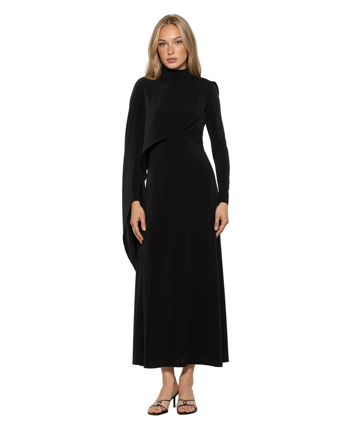Alexia Admor Women’s Aziel Mockneck Cape Maxi Dress – Black Alexia Admor Women’s Aziel Mockneck Cape Maxi Dress – Black