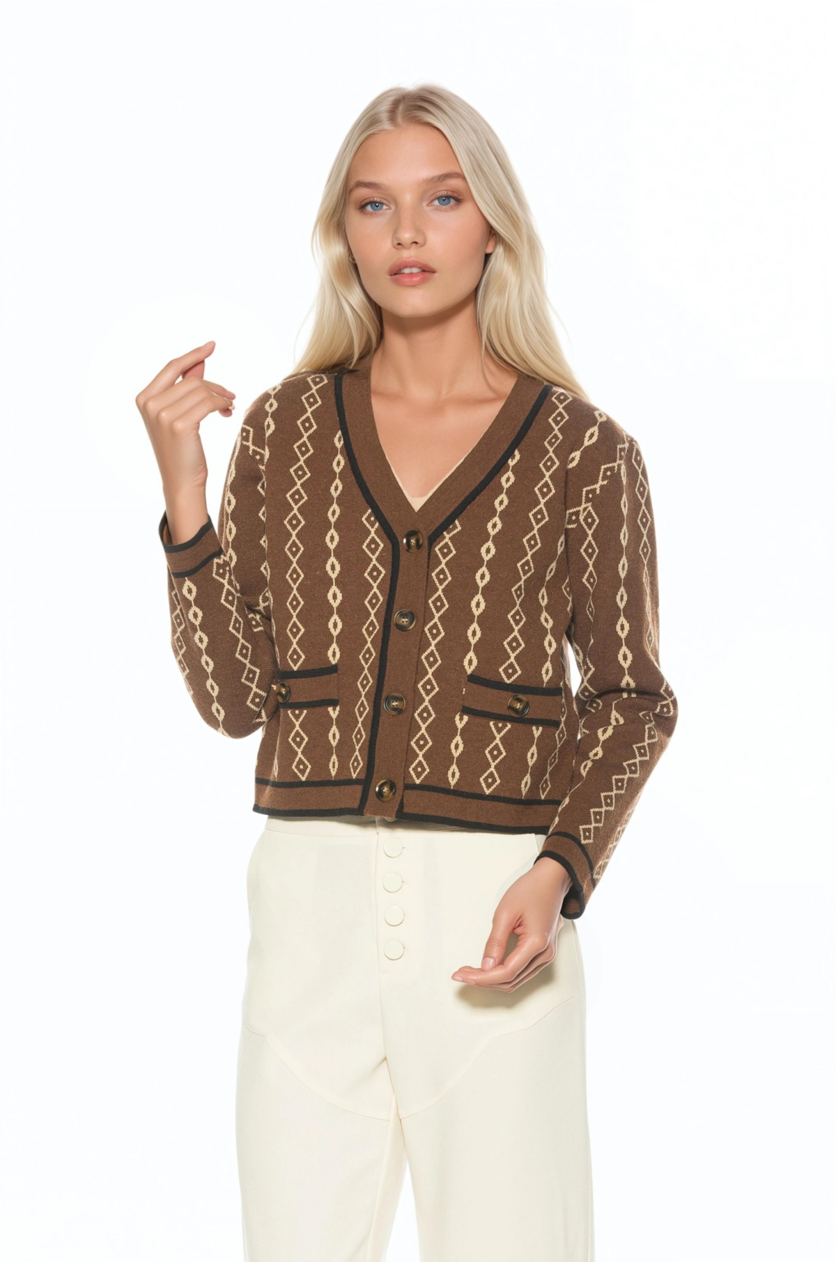 Alexia Admor Women’s Briar Collegiate Contrast Trim Cardigan – Brown Alexia Admor Women’s Briar Collegiate Contrast Trim Cardigan – Brown