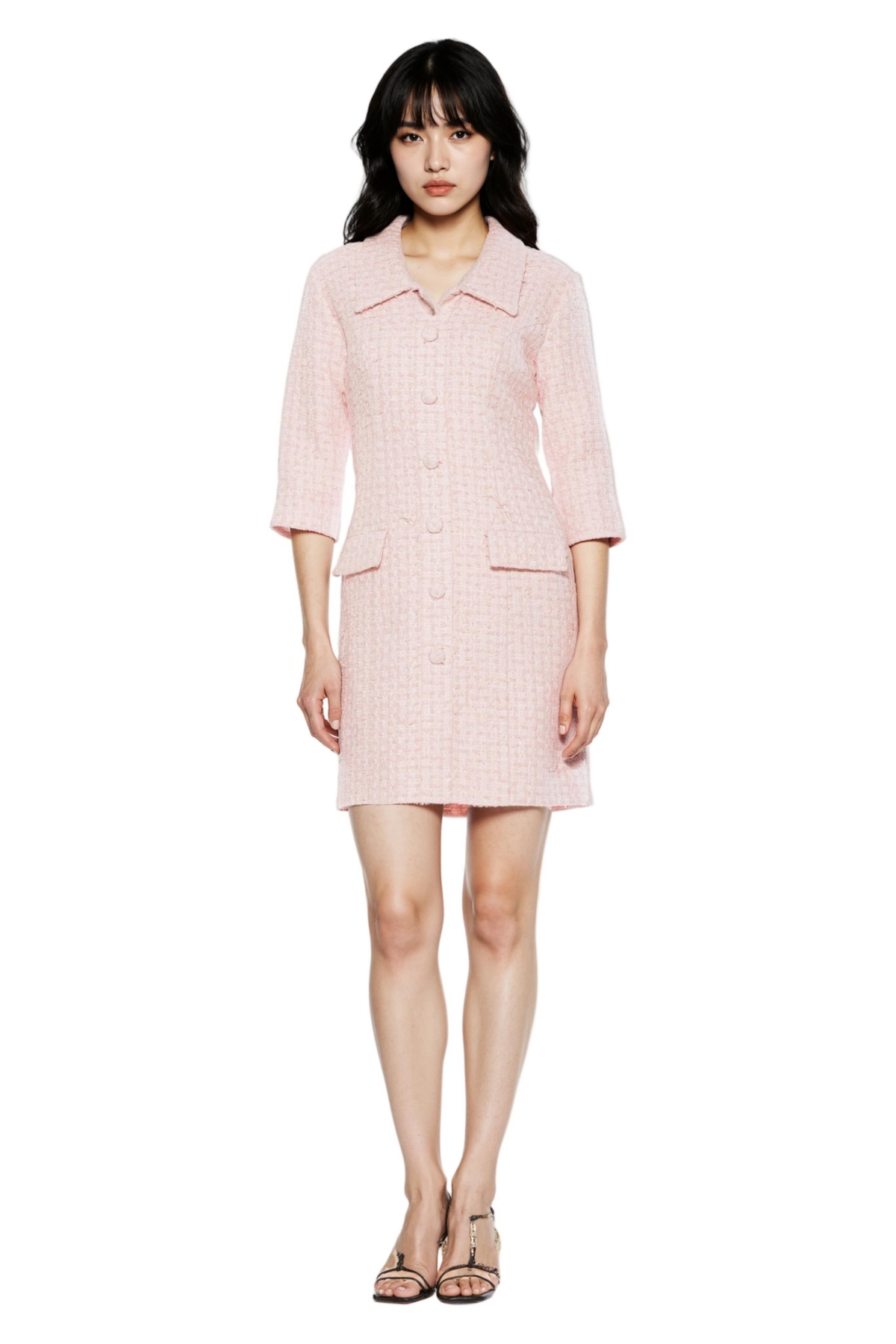 Alexia Admor Women’s Isolde Dropped Collar Button Down Tweed Dress – Pink