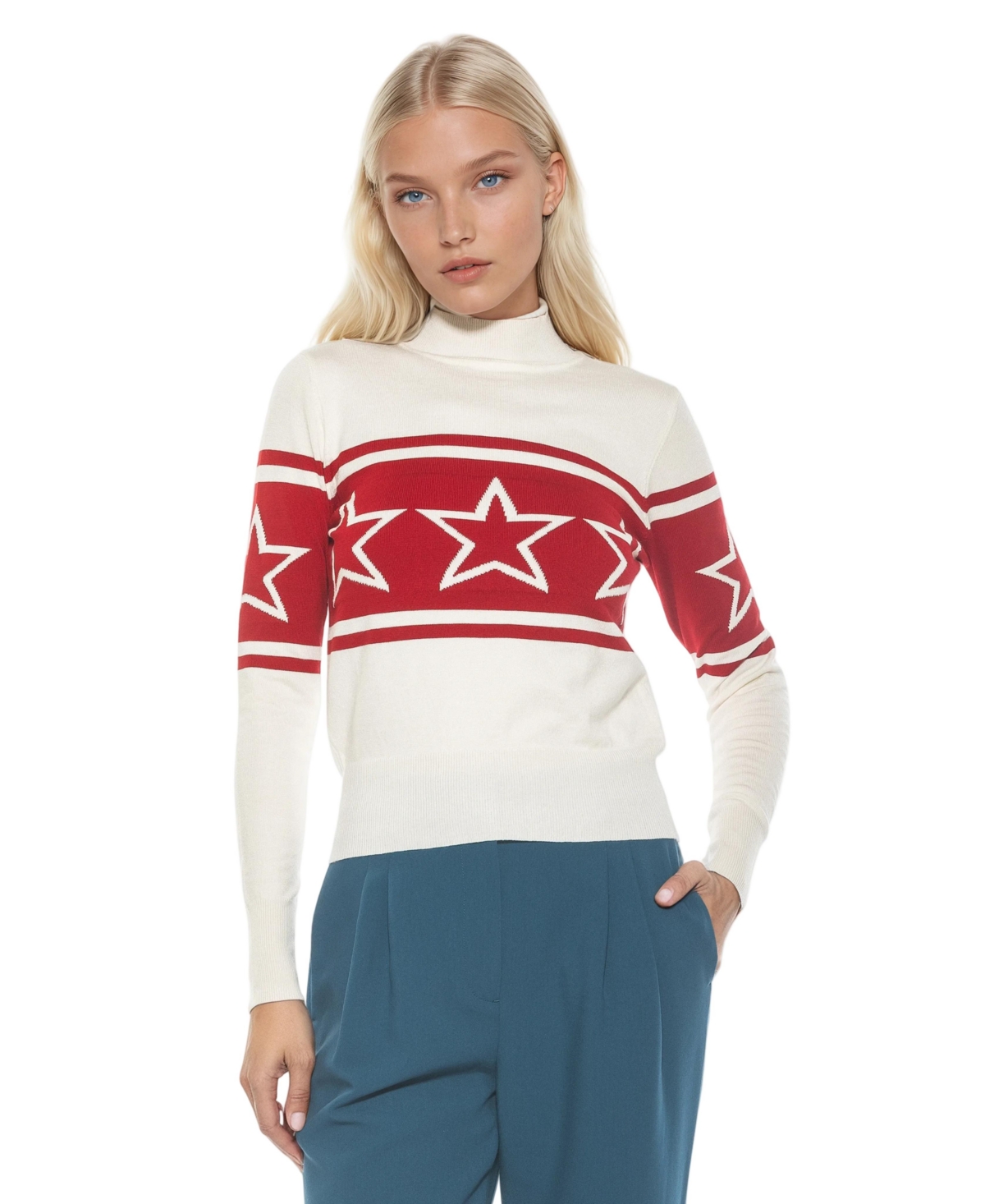 Alexia Admor Women’s Lisa Star Mock Neck Sweater – Ivory red