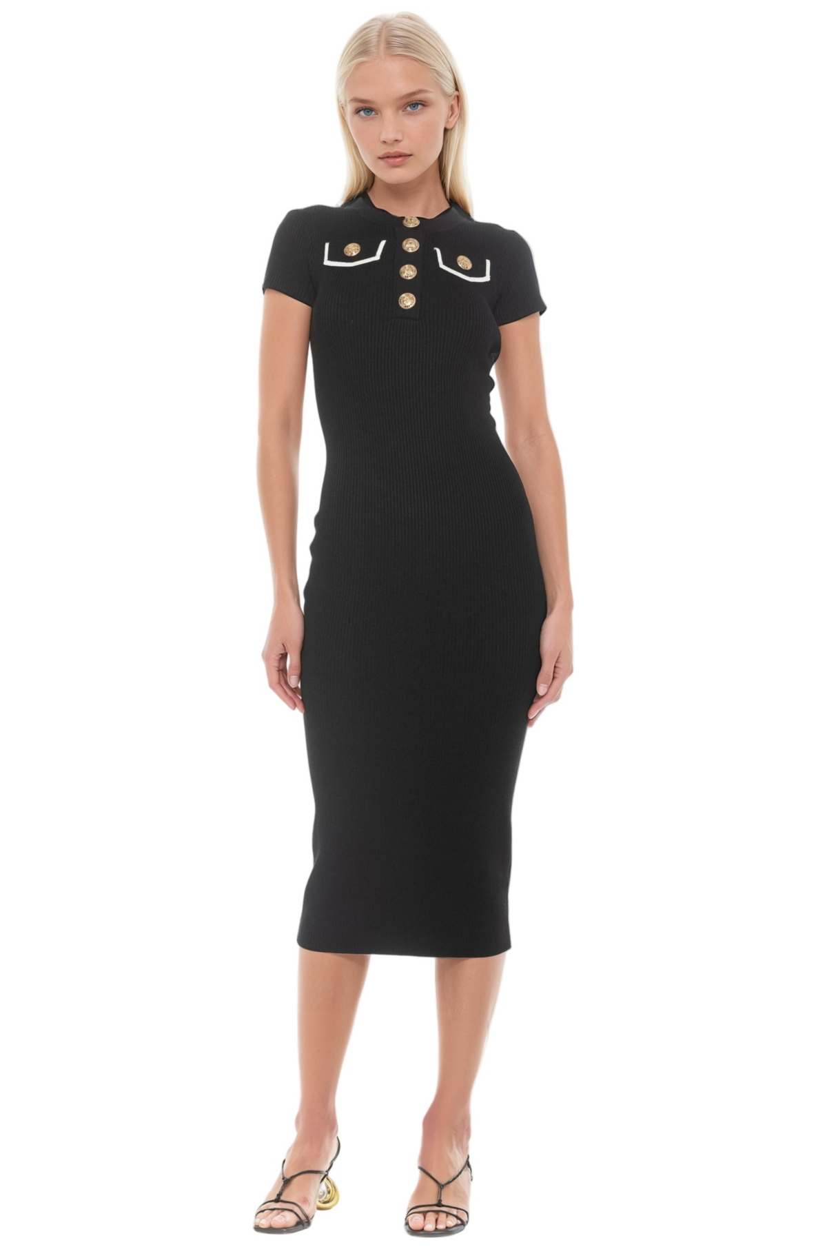 Alexia Admor Women’s Rhys Crewneck Ribbed Knit Midi Dress – Black