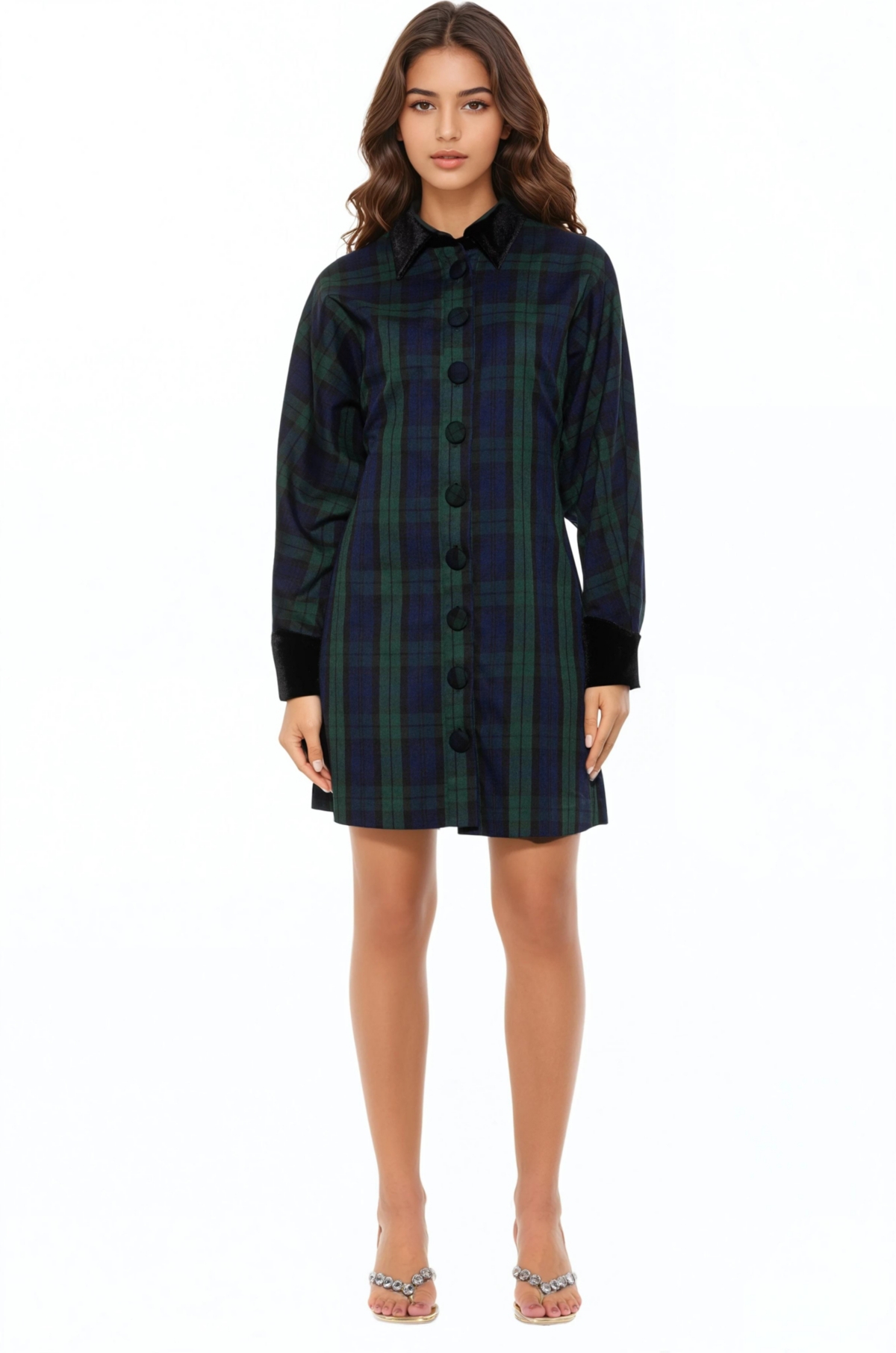 Alexia Admor Women’s Velvette Plaid Dress – Green plaid