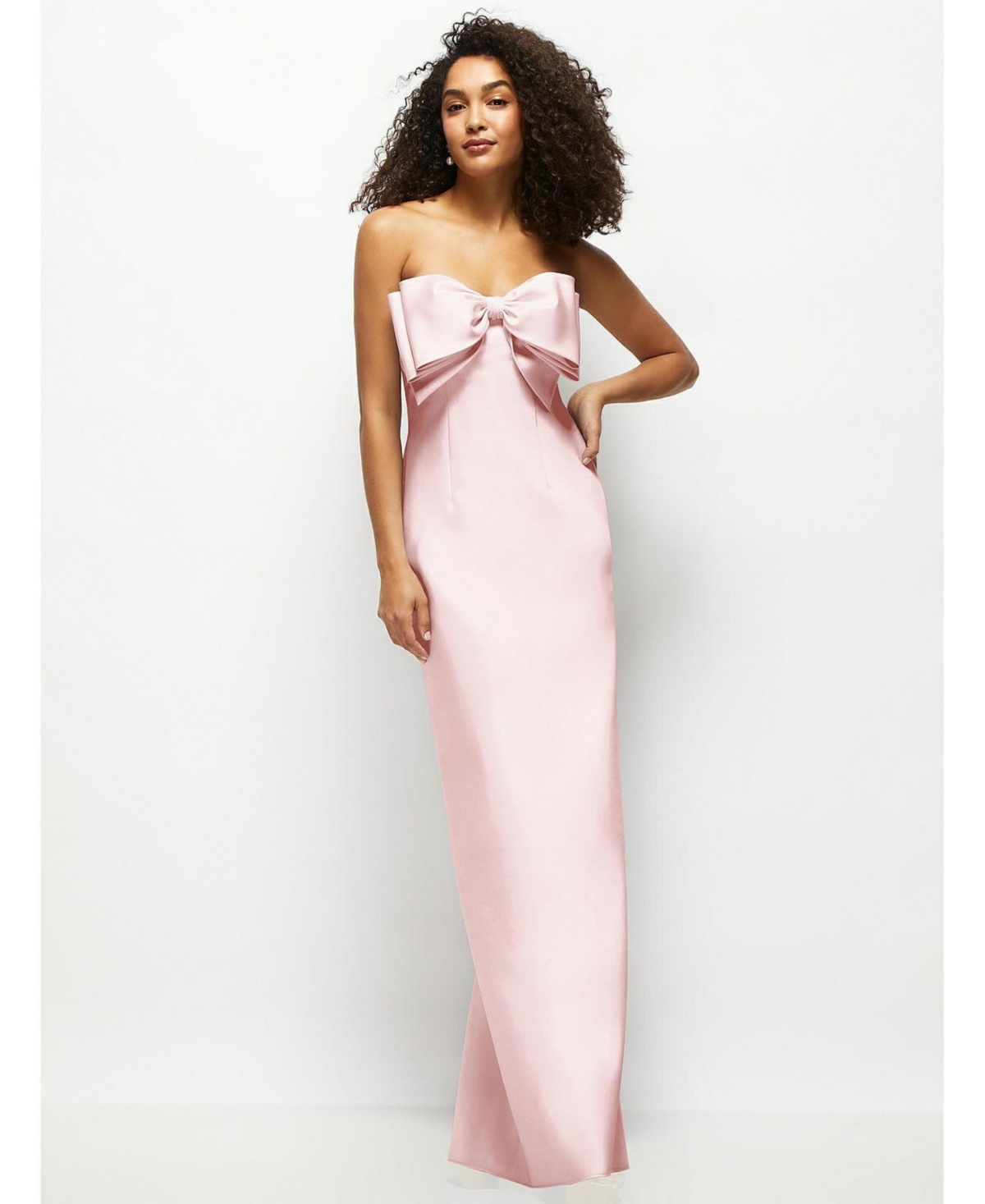 Alfred Sung Women’s Strapless Satin Column Maxi Dress with Oversized Handcrafted Bow – Ballet pink Alfred Sung Women’s Strapless Satin Column Maxi Dress with Oversized Handcrafted Bow – Ballet pink