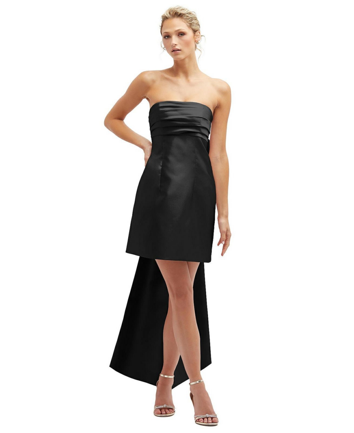 Alfred Sung Women’s Strapless Satin Column Mini Dress with Oversized Bow – Black Alfred Sung Women’s Strapless Satin Column Mini Dress with Oversized Bow – Black