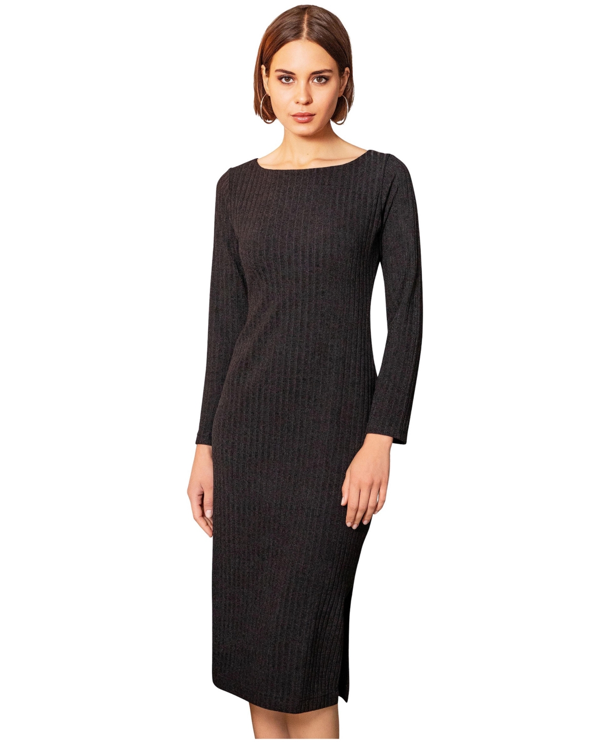 Alie Street London Women’s Ribbed Midi Knit Sheath Dress – Black Alie Street London Women’s Ribbed Midi Knit Sheath Dress – Black