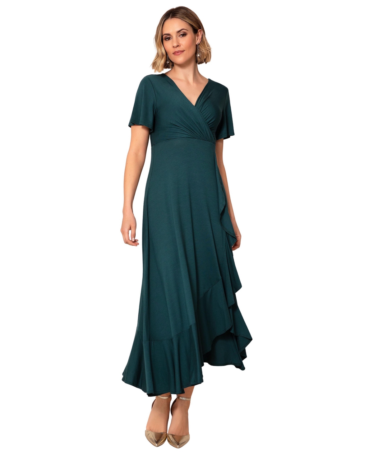 Alie Street London Women’s Waterfall Ruffle Wrap Midi Dress – Pine green