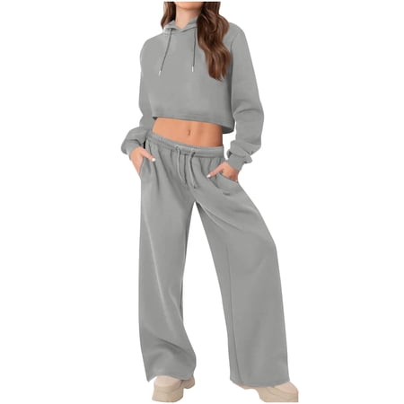 Amkhujs Sizes S-XXL Full Length Pants Women S Winter Solid Color Printed Long-Sleeved Round Neck Pullover Top Pantsuit Gifts for Yourself Gray Amkhujs Sizes S-XXL Full Length Pants Women S Winter Solid Color Printed Long-Sleeved Round Neck Pullover Top Pantsuit Gifts for Yourself Gray