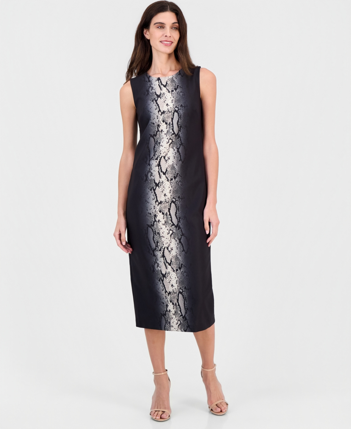 Anne Klein Women’s Animal-Print Jewel-Neck Midi Dress – Anne Black Mutli Anne Klein Women’s Animal-Print Jewel-Neck Midi Dress – Anne Black Mutli