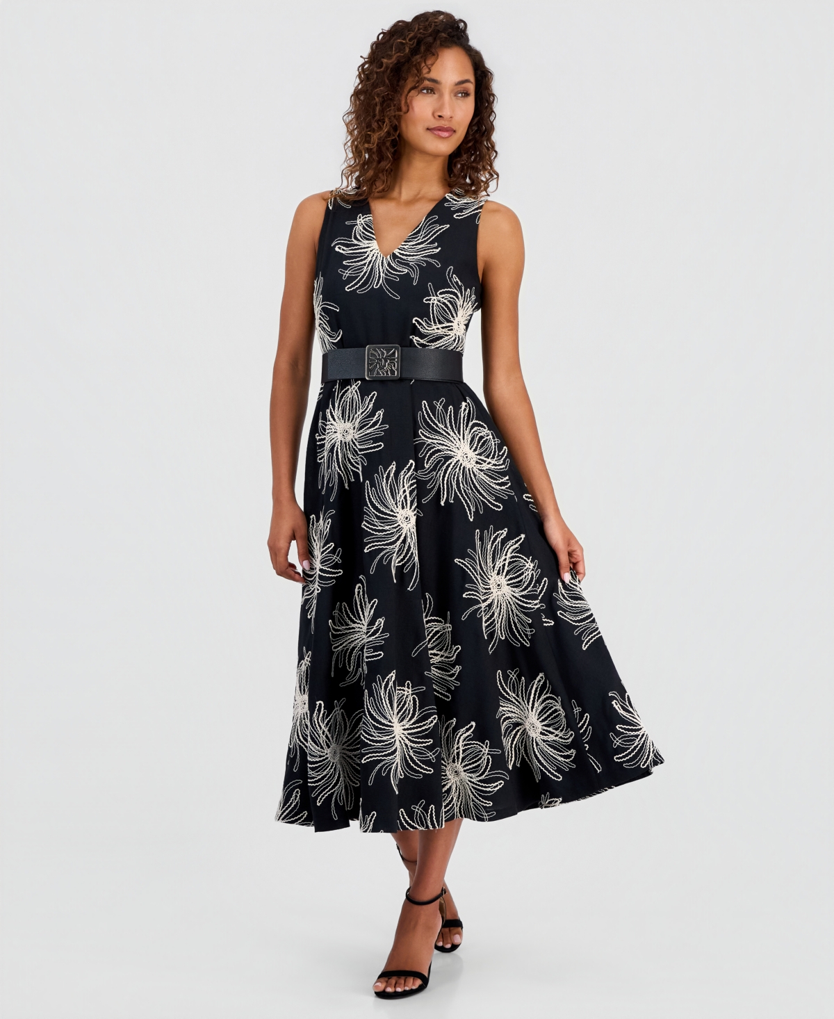 Anne Klein Women’s Belted Embroidered Dress – ANNE BLACK/IVORY Anne Klein Women’s Belted Embroidered Dress – ANNE BLACK/IVORY