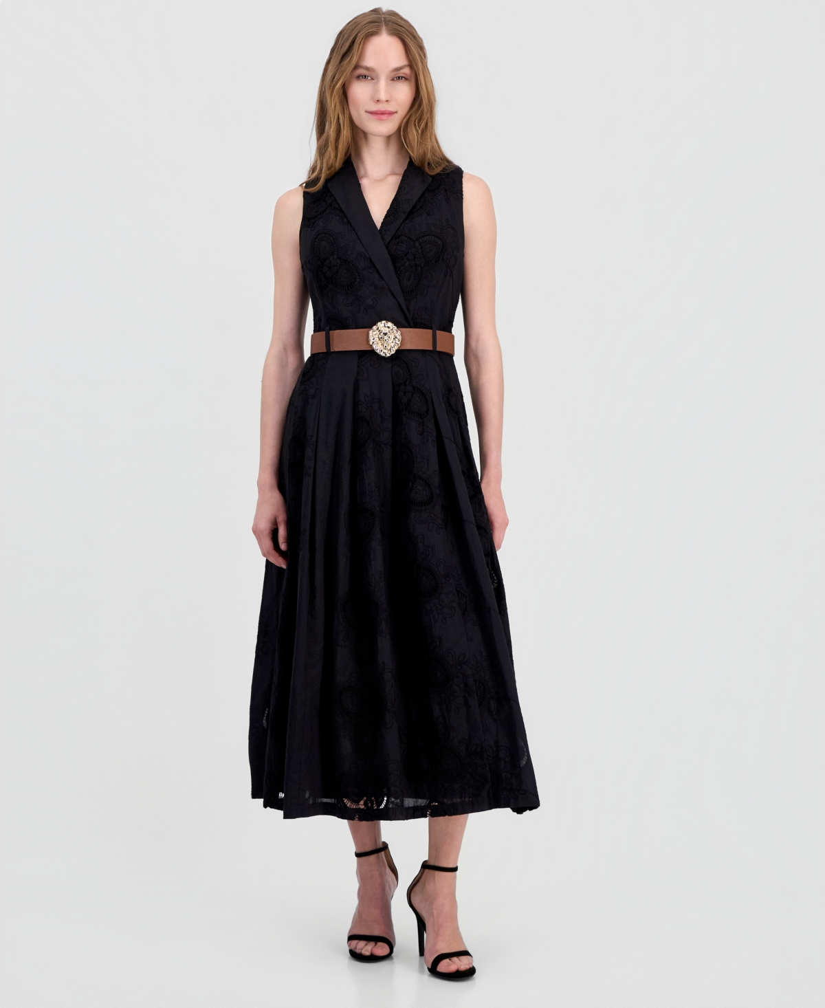Anne Klein Women’s Belted Eyelet Embroidered Cotton Midi Dress – ANNE BLACK Anne Klein Women’s Belted Eyelet Embroidered Cotton Midi Dress – ANNE BLACK