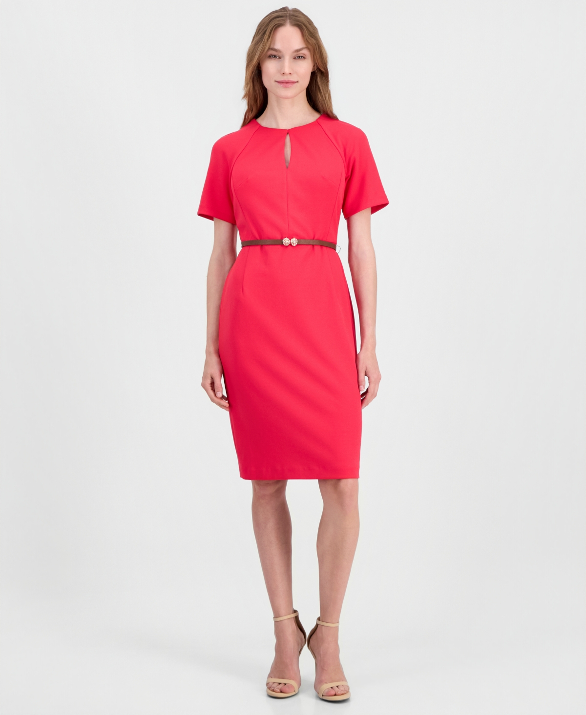 Anne Klein Women’s Belted Scuba Crepe Sheath Dress – GRENADINE Anne Klein Women’s Belted Scuba Crepe Sheath Dress – GRENADINE