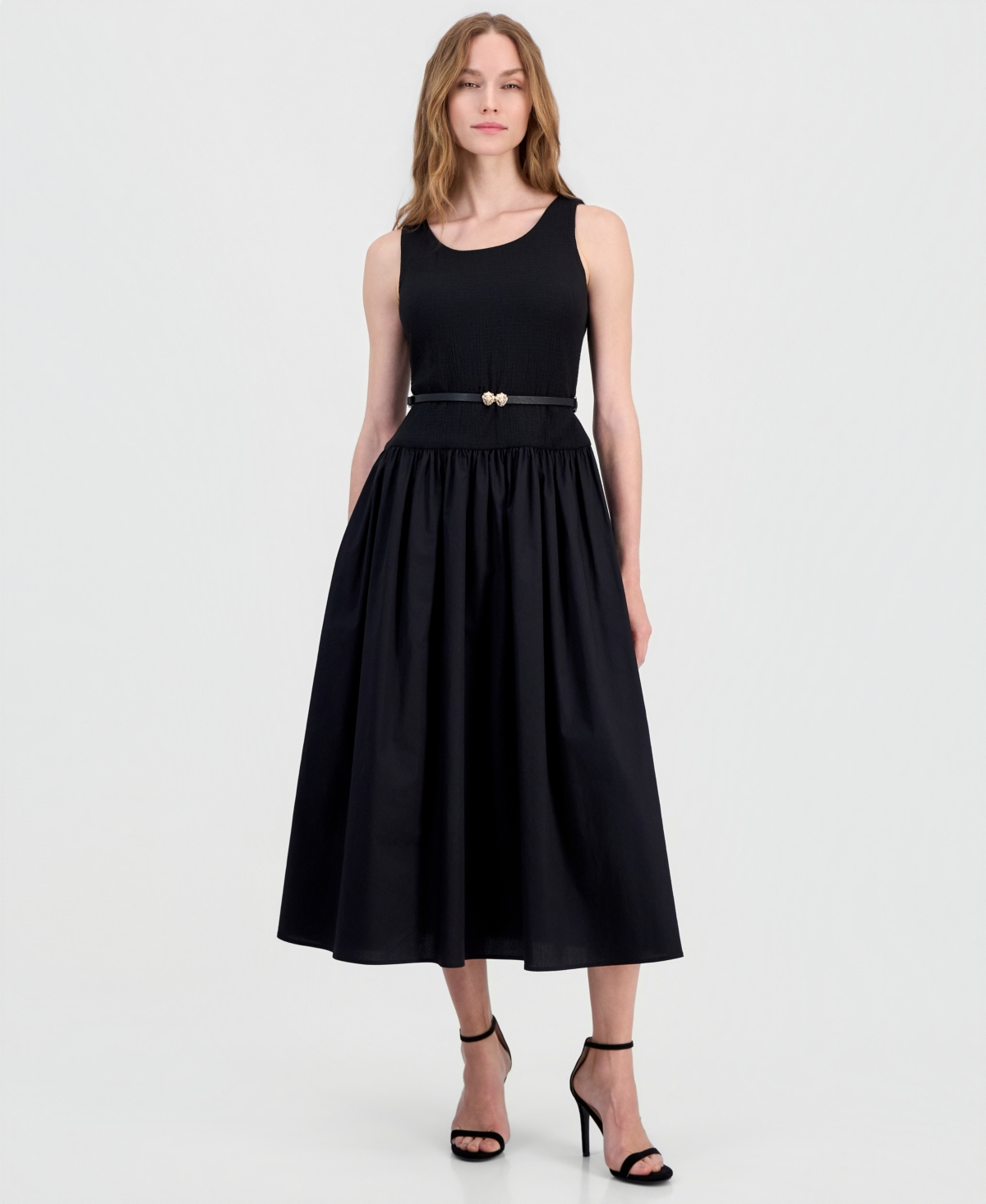Anne Klein Women’s Dropped-Waist Scoop-Neck Belted Dress – Anne Black Anne Klein Women’s Dropped-Waist Scoop-Neck Belted Dress – Anne Black