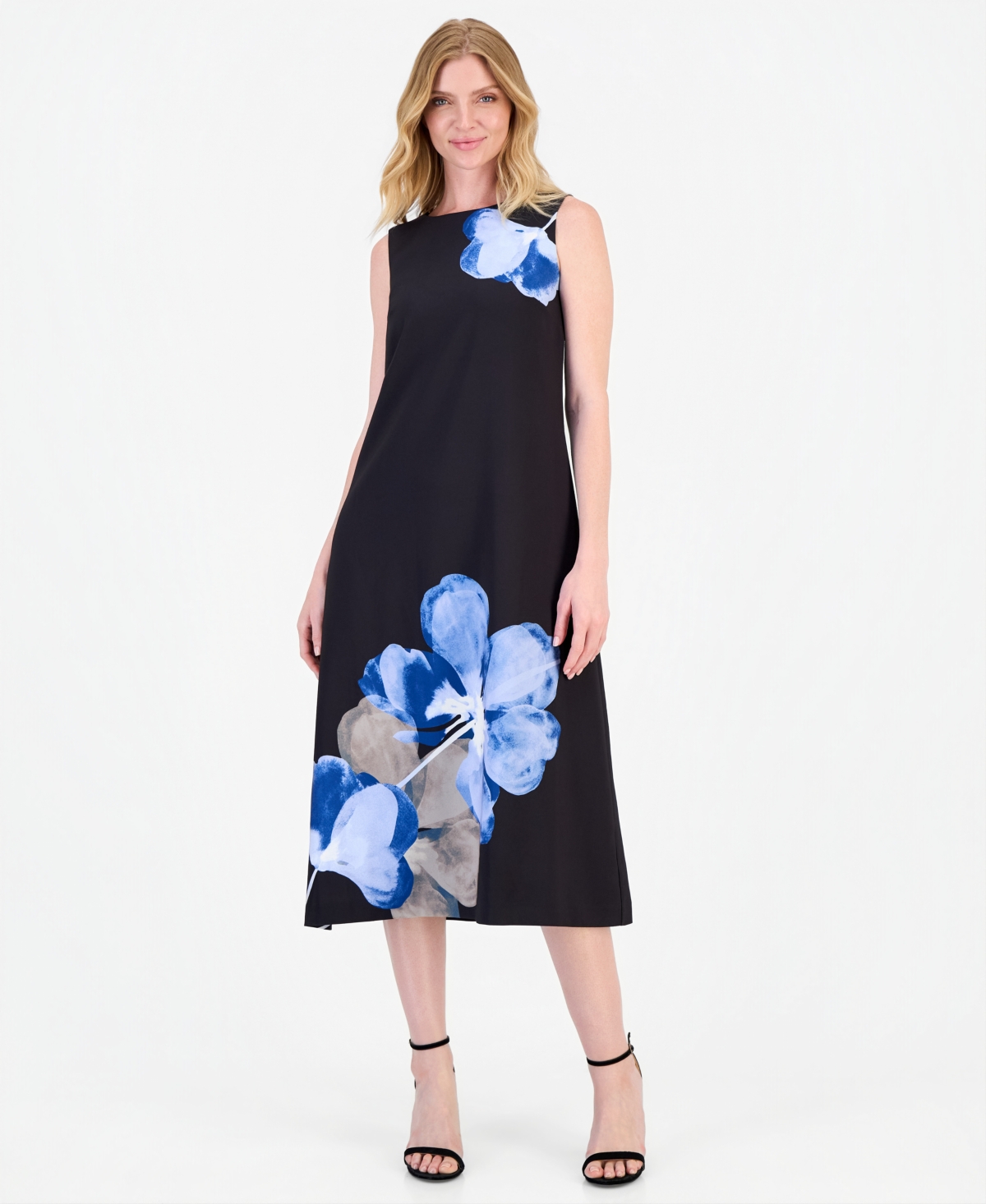 Anne Klein Women’s Floral A-Line Sleeveless Midi Dress – Anne Black Multi Anne Klein Women’s Floral A-Line Sleeveless Midi Dress – Anne Black Multi