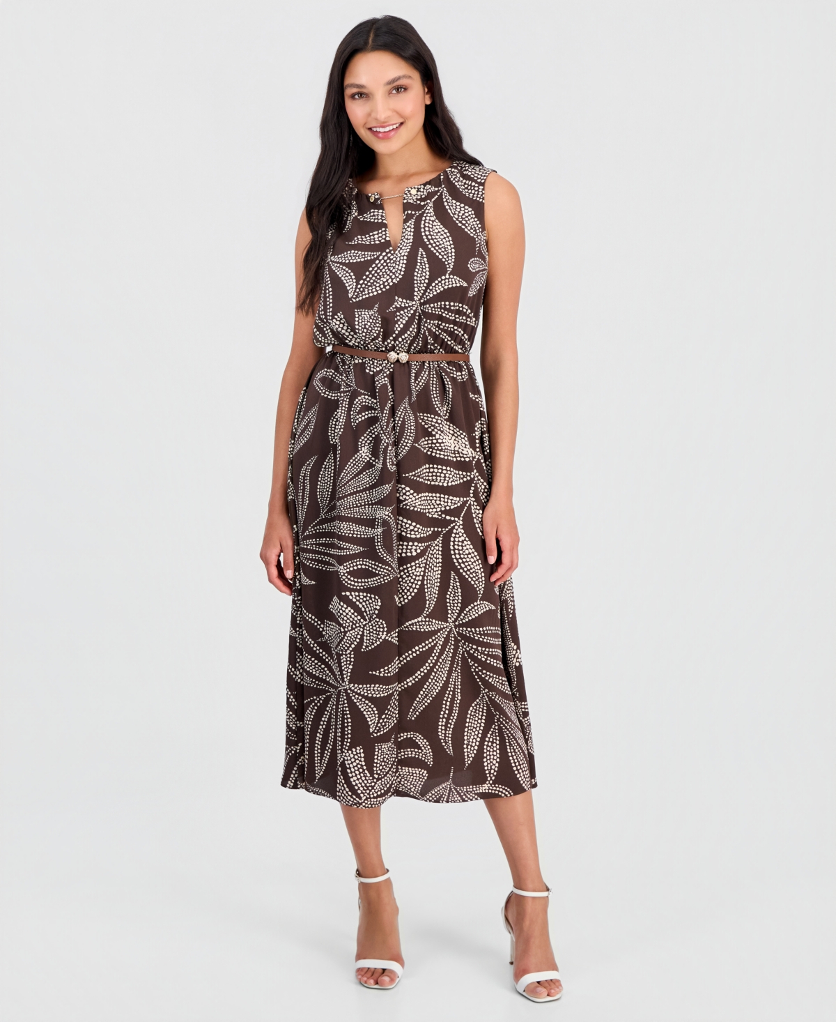 Anne Klein Women’s Keyhole-Neck A-Line Midi Dress – MOLASSES MULTI Anne Klein Women’s Keyhole-Neck A-Line Midi Dress – MOLASSES MULTI