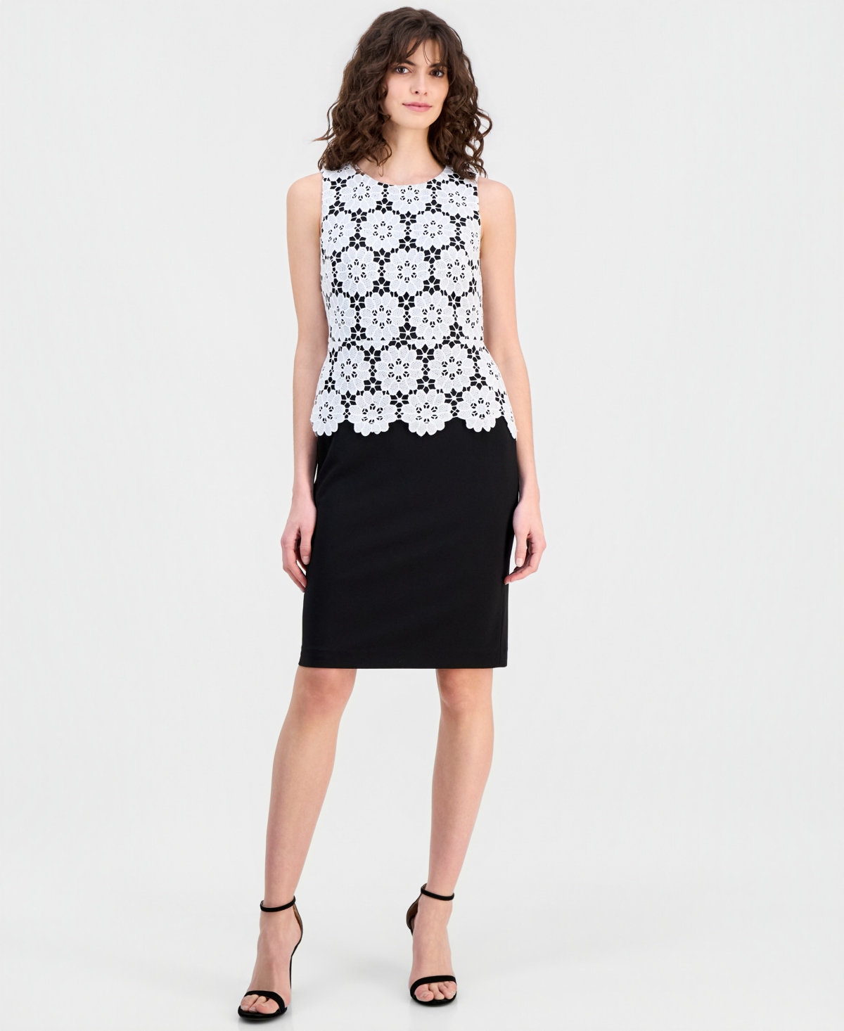 Anne Klein Women’s Lace Sleeveless Sheath Dress – White Dove/Black