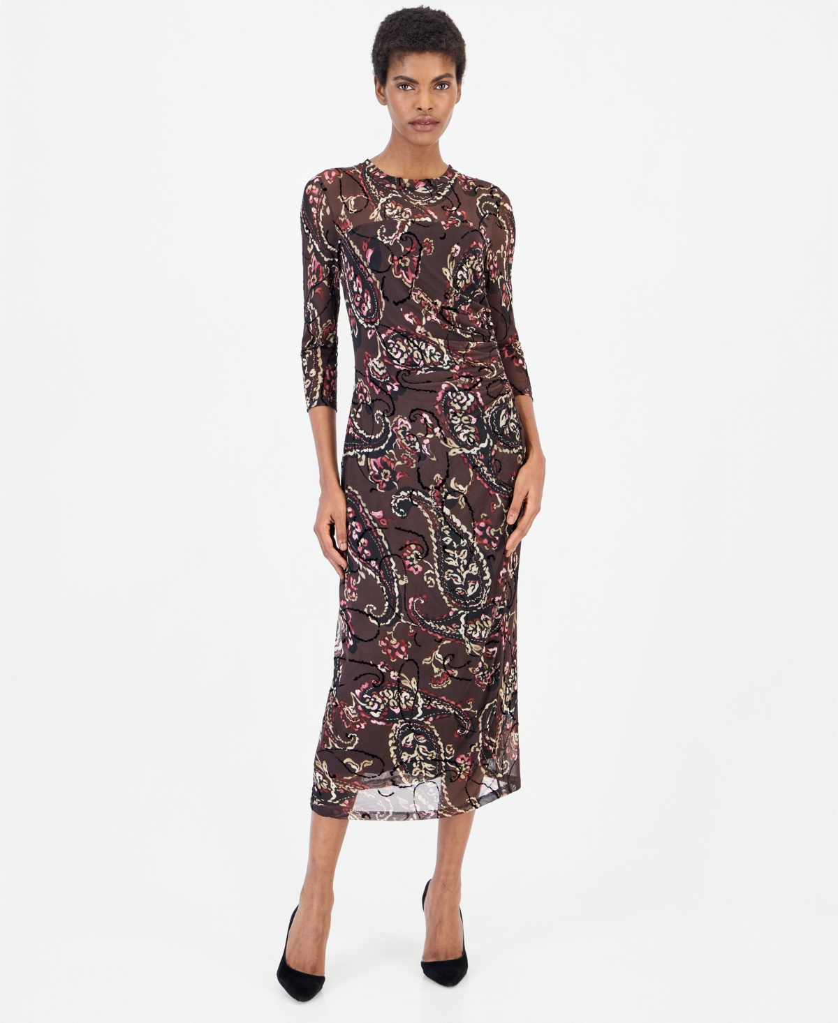 Anne Klein Women’s Paisley-Print Side-Ruched Midi Dress – DP MAGHGNY MLT Anne Klein Women’s Paisley-Print Side-Ruched Midi Dress – DP MAGHGNY MLT